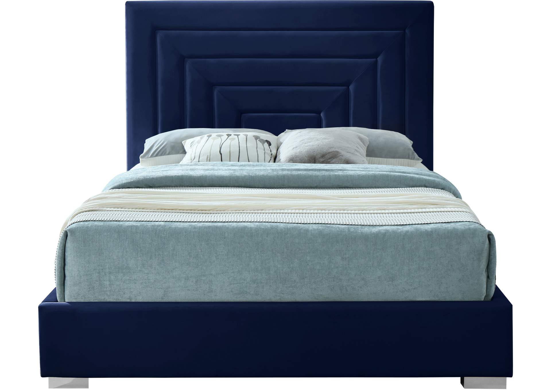 Nora Navy Velvet Full Bed,Meridian Furniture