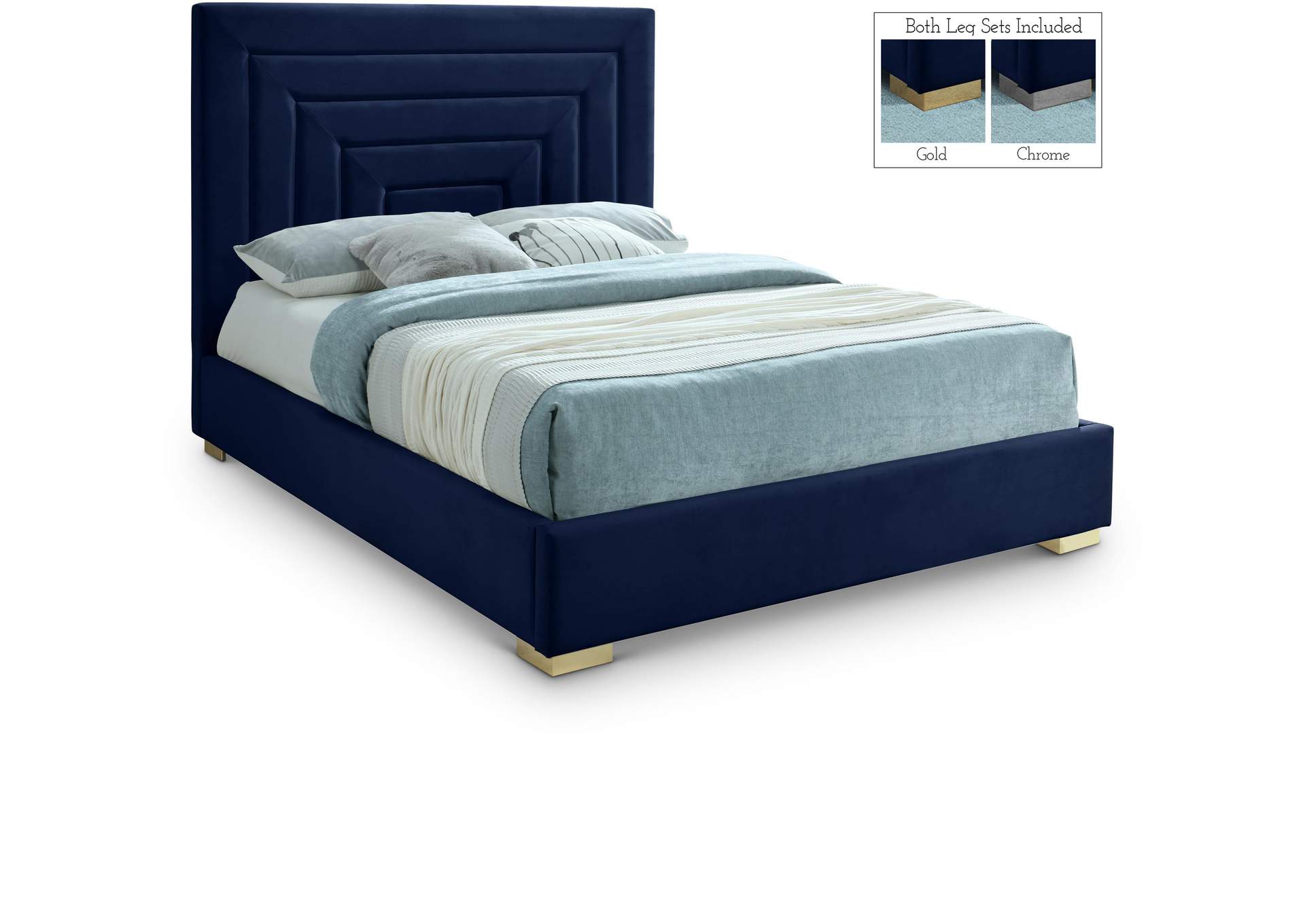 Nora Navy Velvet King Bed,Meridian Furniture