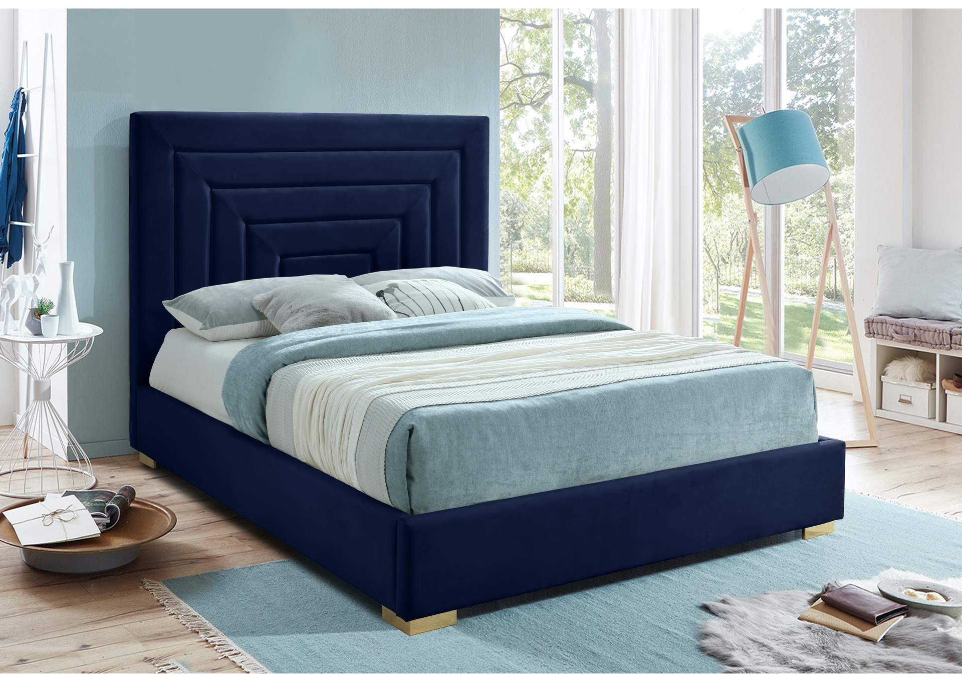 Nora Navy Velvet King Bed,Meridian Furniture