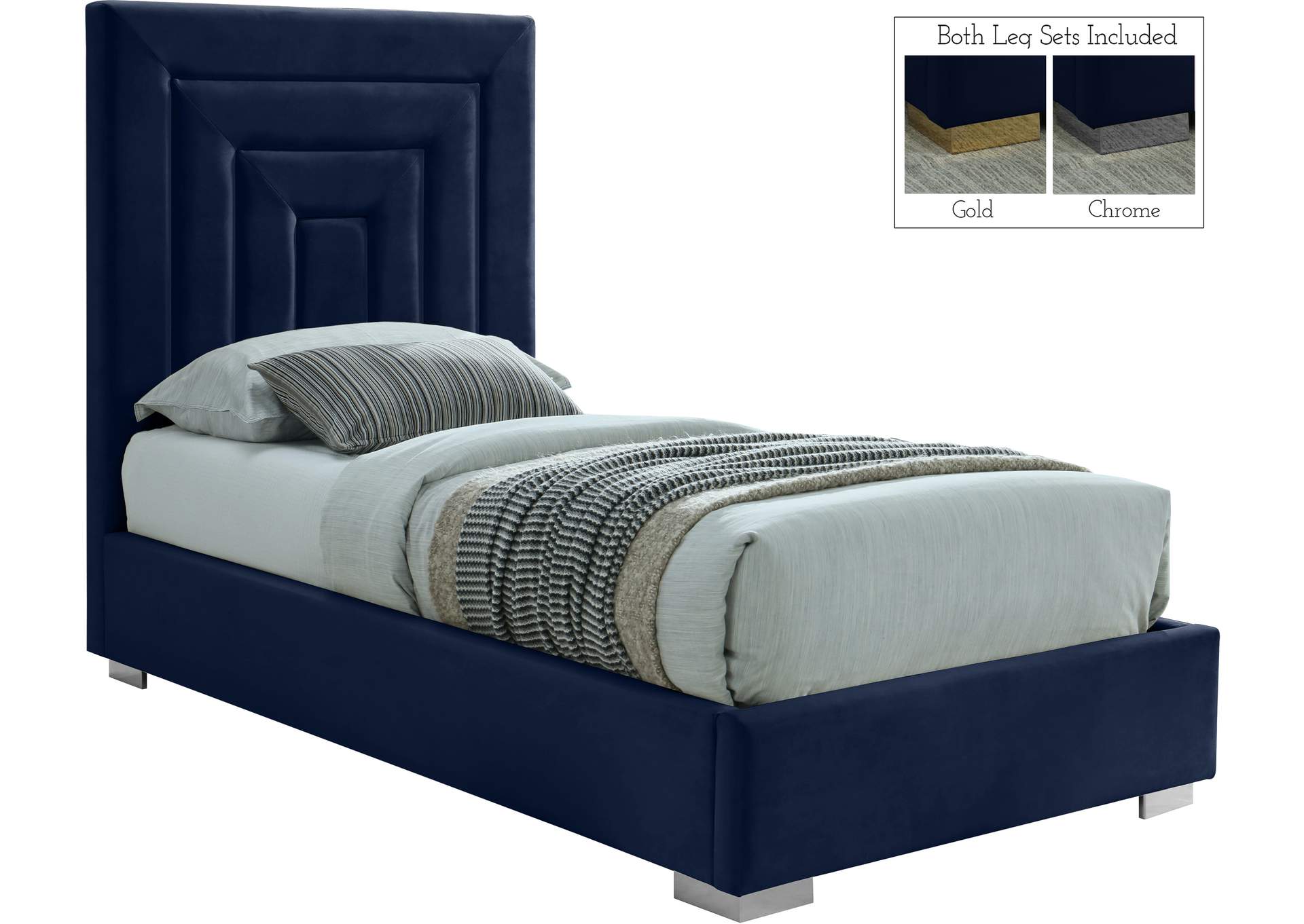 Nora Navy Velvet Twin Bed,Meridian Furniture