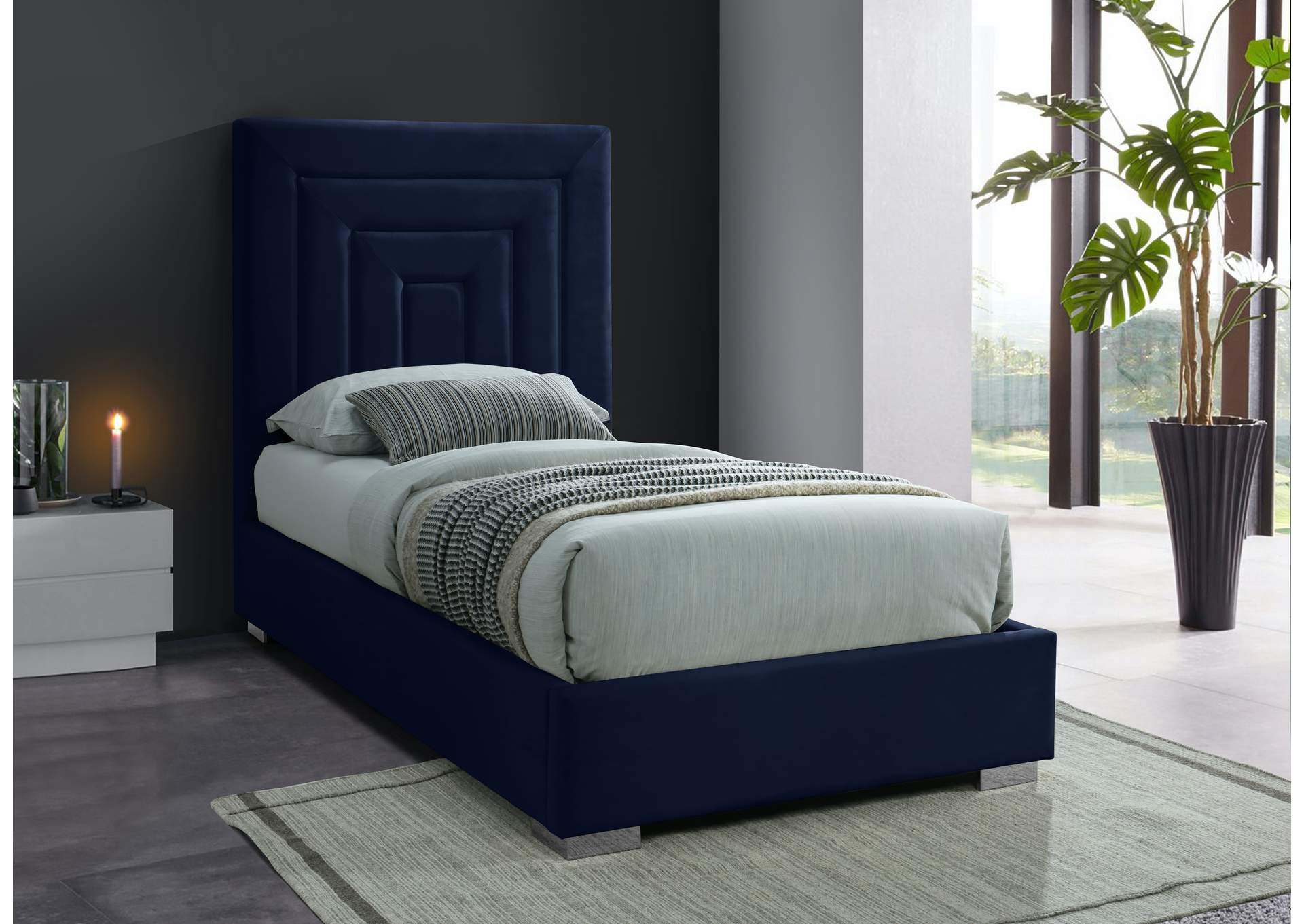 Nora Navy Velvet Twin Bed,Meridian Furniture