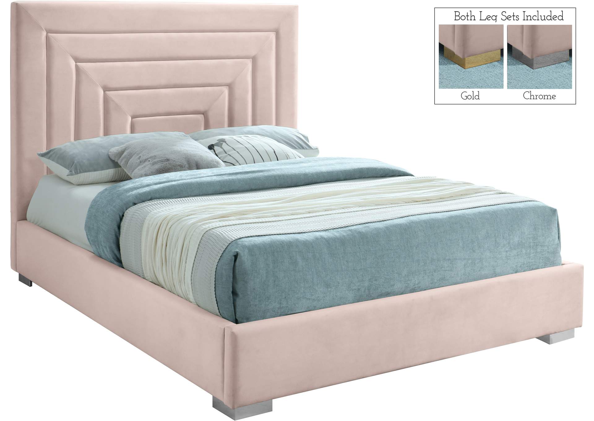 Nora Pink Velvet Full Bed,Meridian Furniture