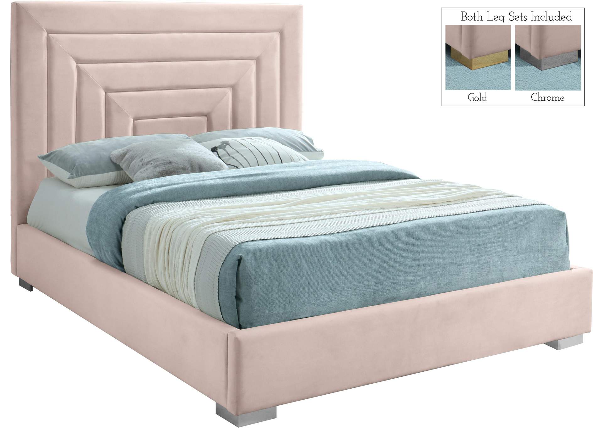 Nora Pink Velvet King Bed,Meridian Furniture