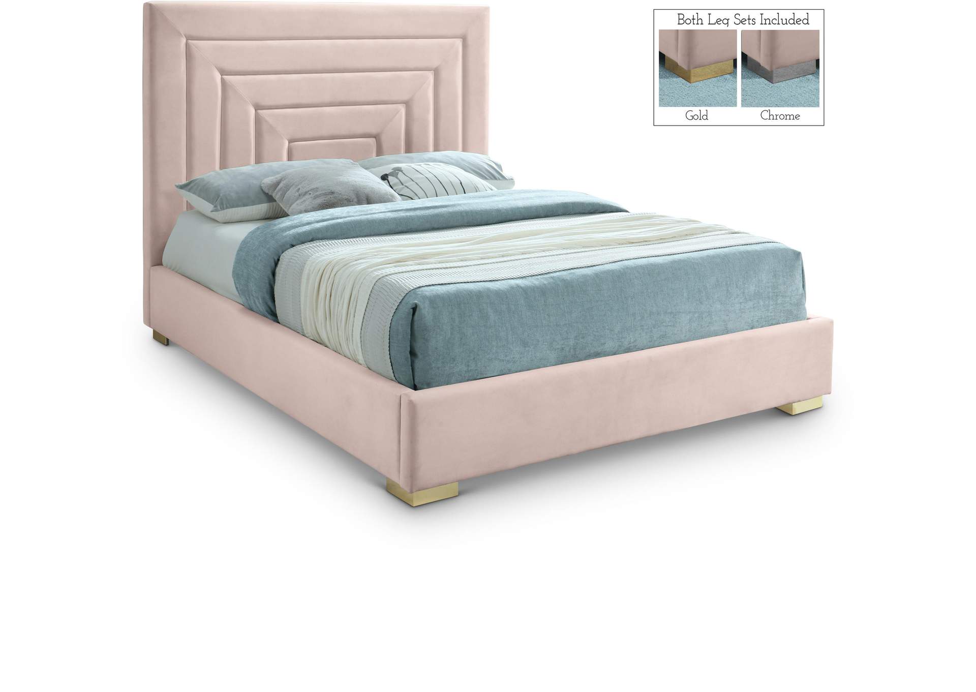 Nora Pink Velvet Queen Bed,Meridian Furniture