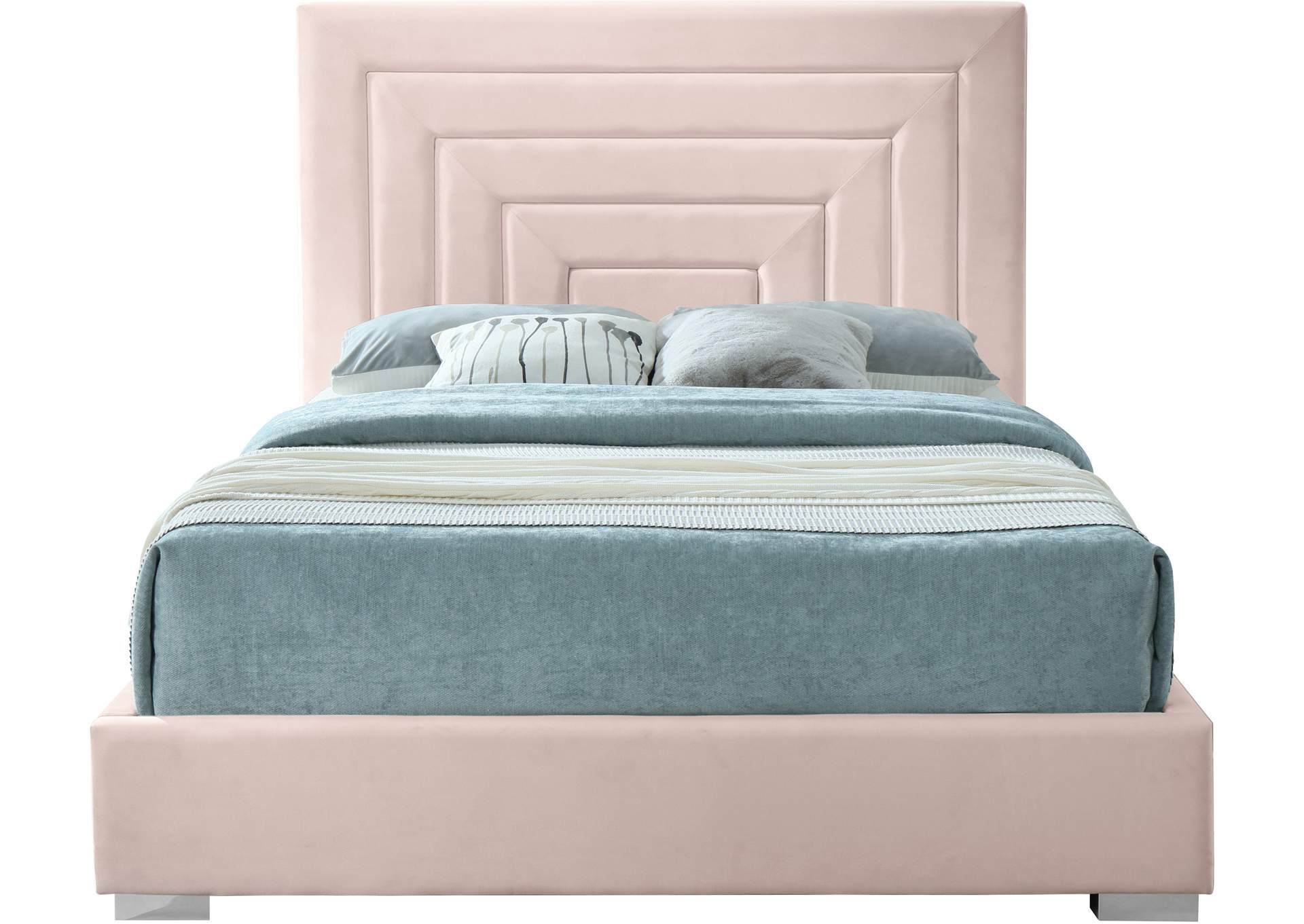 Nora Pink Velvet Queen Bed,Meridian Furniture