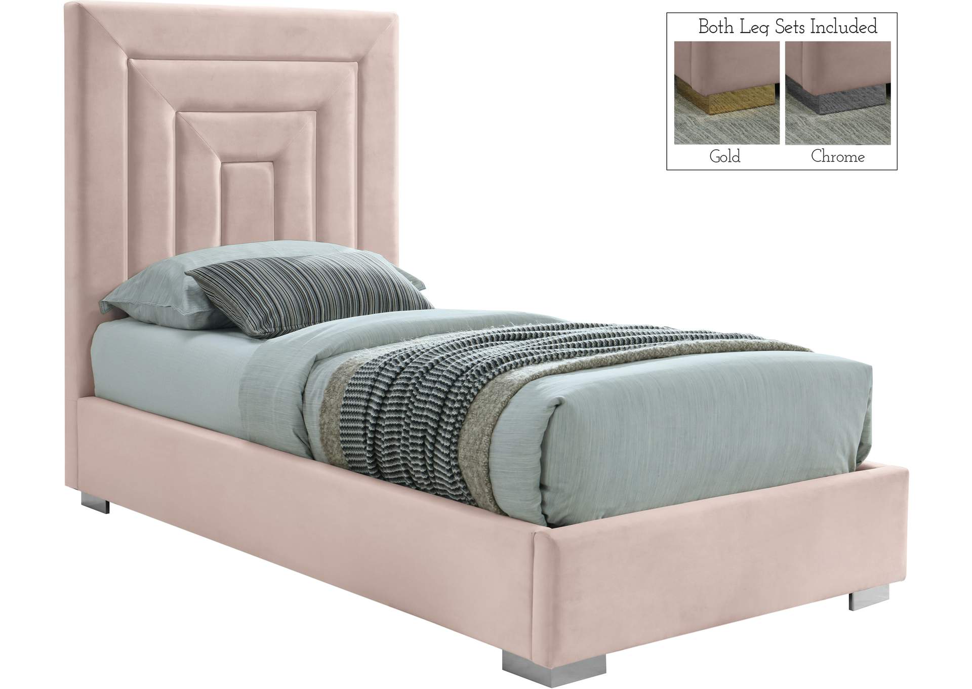 Nora Pink Velvet Twin Bed,Meridian Furniture