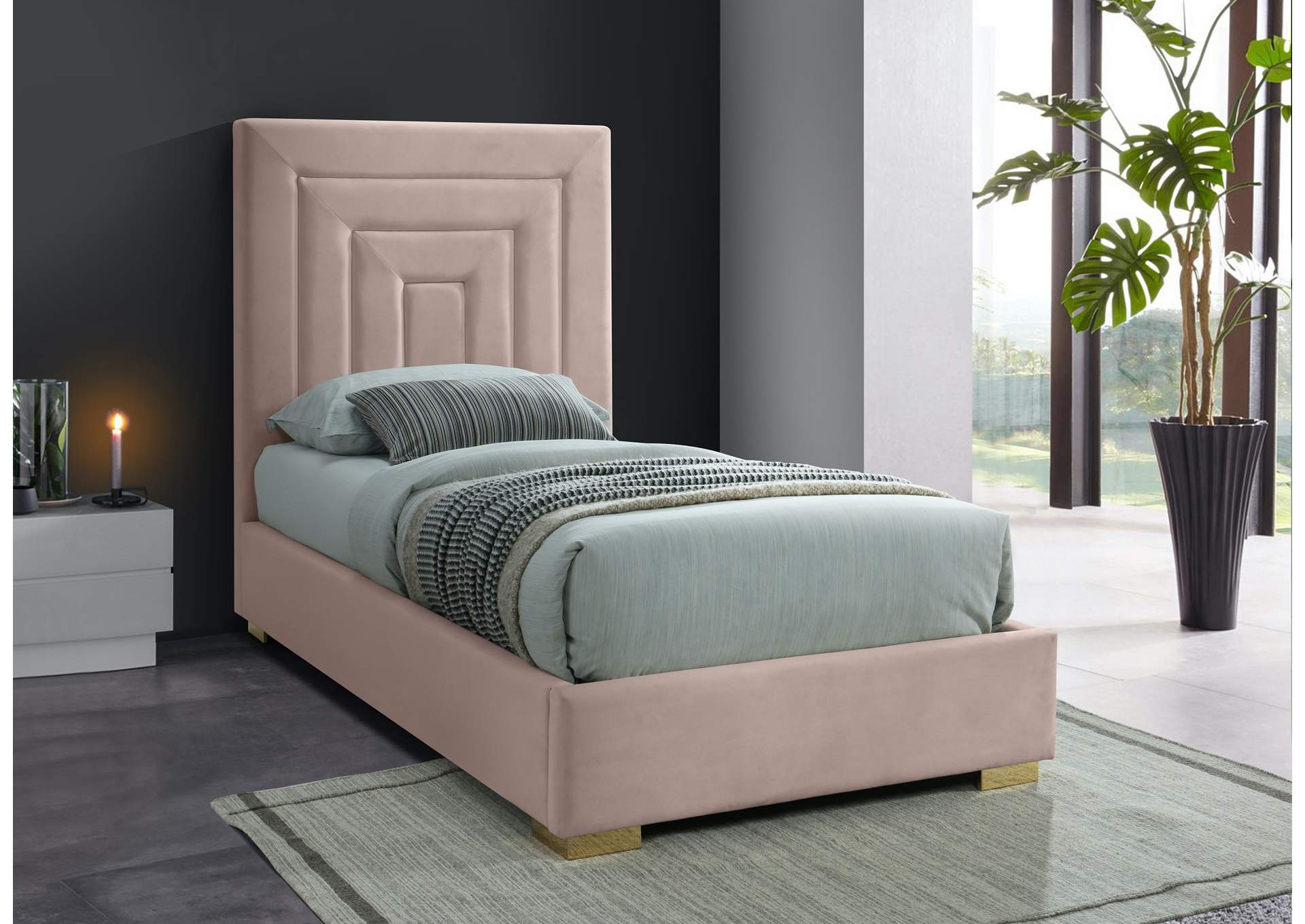 Nora Pink Velvet Twin Bed,Meridian Furniture