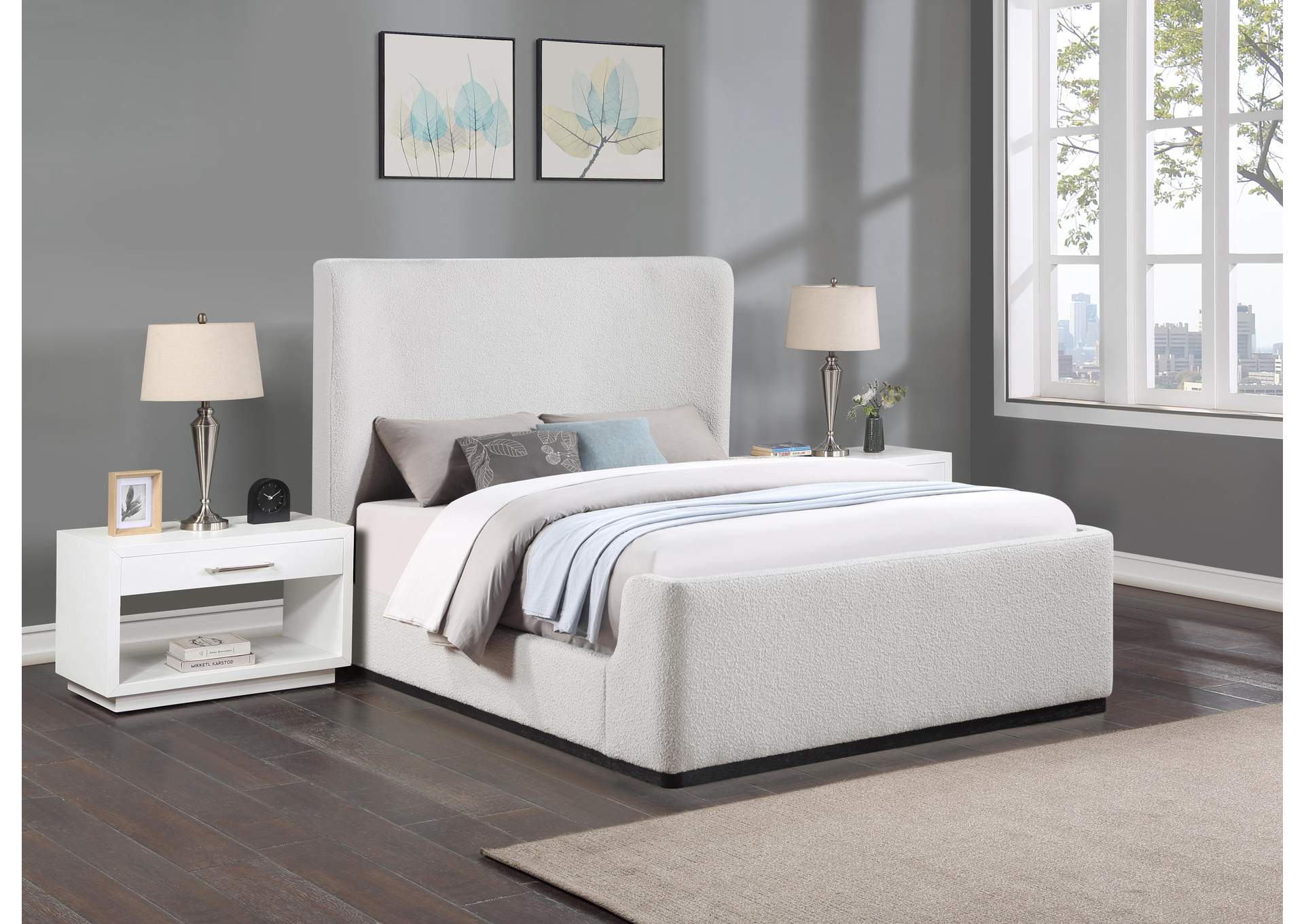 Oliver Cream Boucle Fabric King Bed (3 Boxes),Meridian Furniture