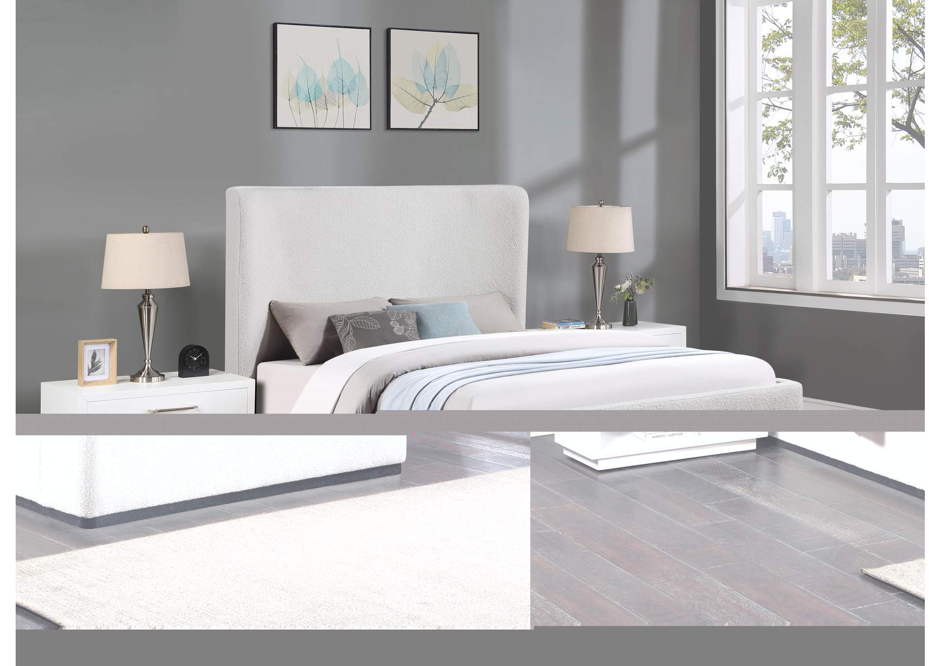 Oliver Cream Boucle Fabric Queen Bed (3 Boxes),Meridian Furniture
