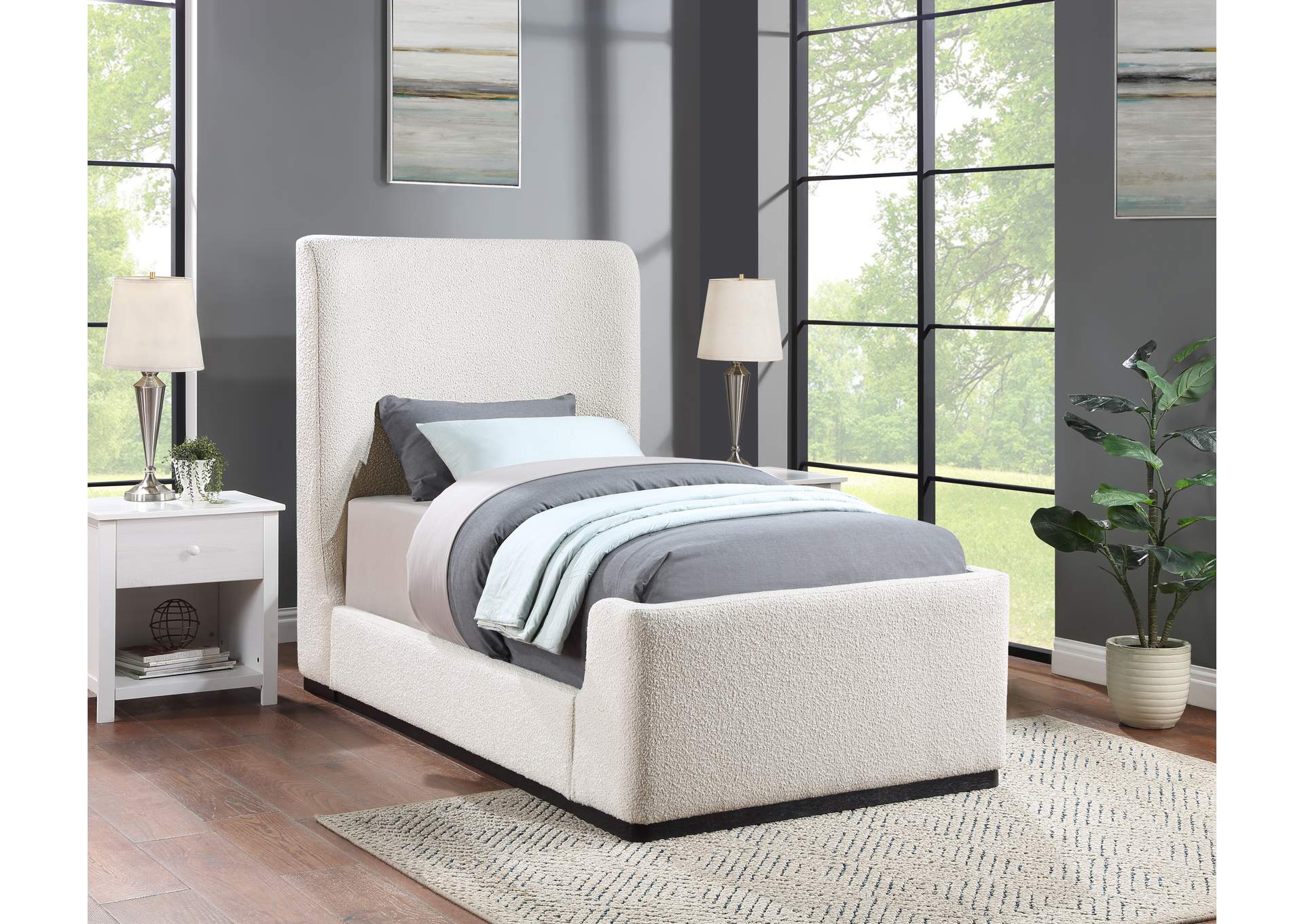 Oliver Cream Boucle Fabric Twin Bed (3 Boxes),Meridian Furniture