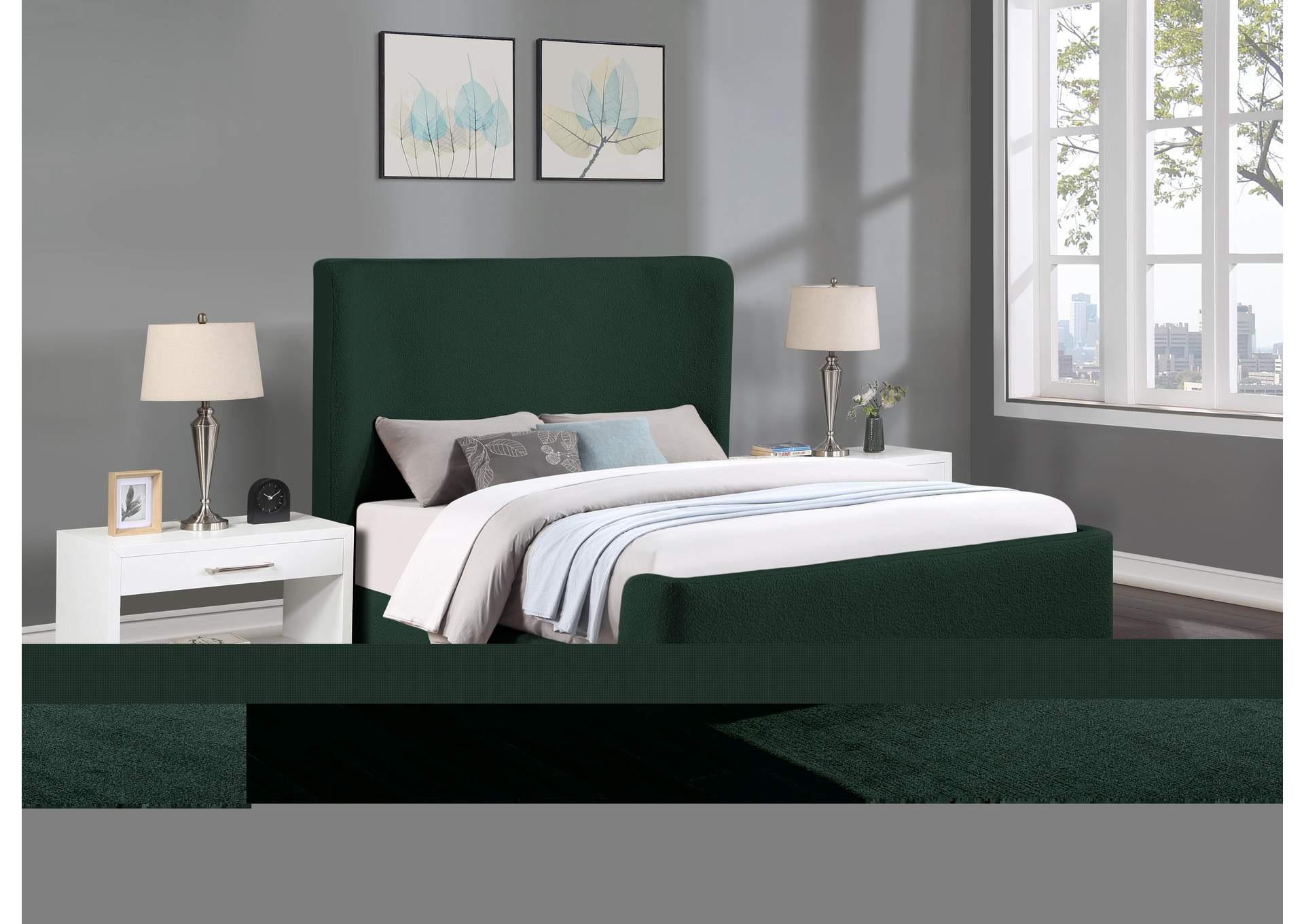 Oliver Green Boucle Fabric King Bed (3 Boxes),Meridian Furniture