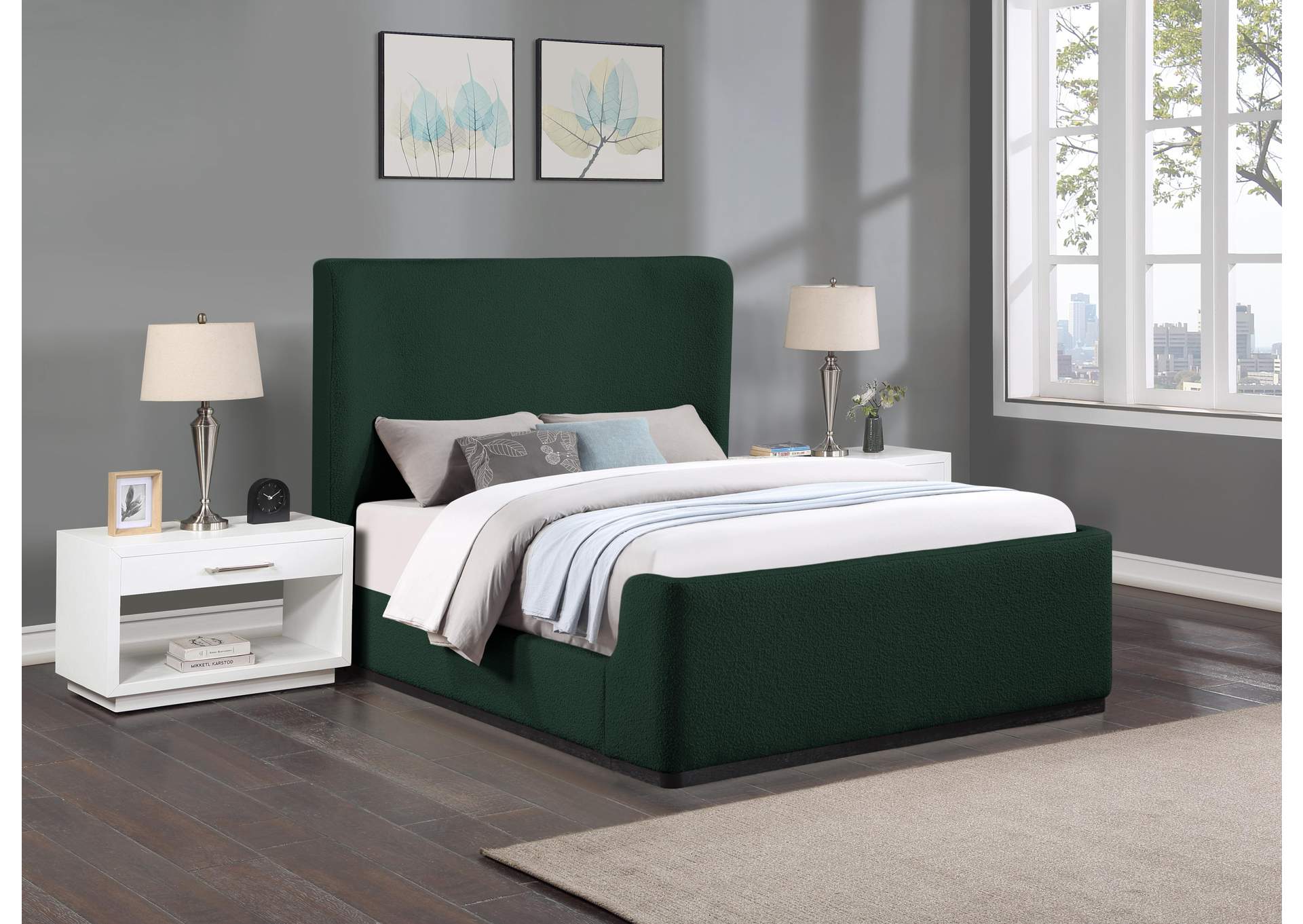 Oliver Green Boucle Fabric Queen Bed (3 Boxes),Meridian Furniture