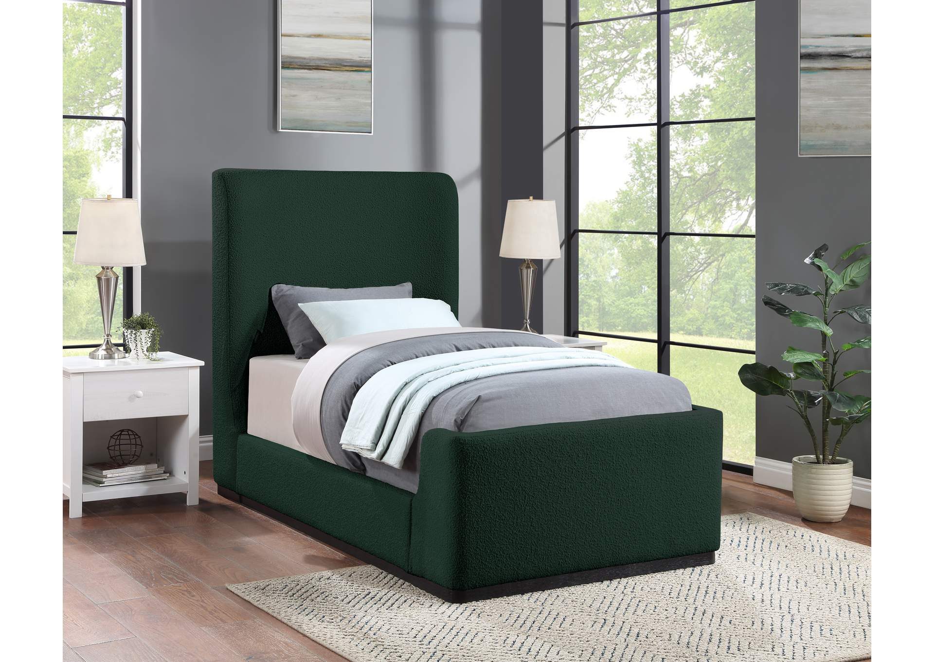 Oliver Green Boucle Fabric Twin Bed (3 Boxes),Meridian Furniture