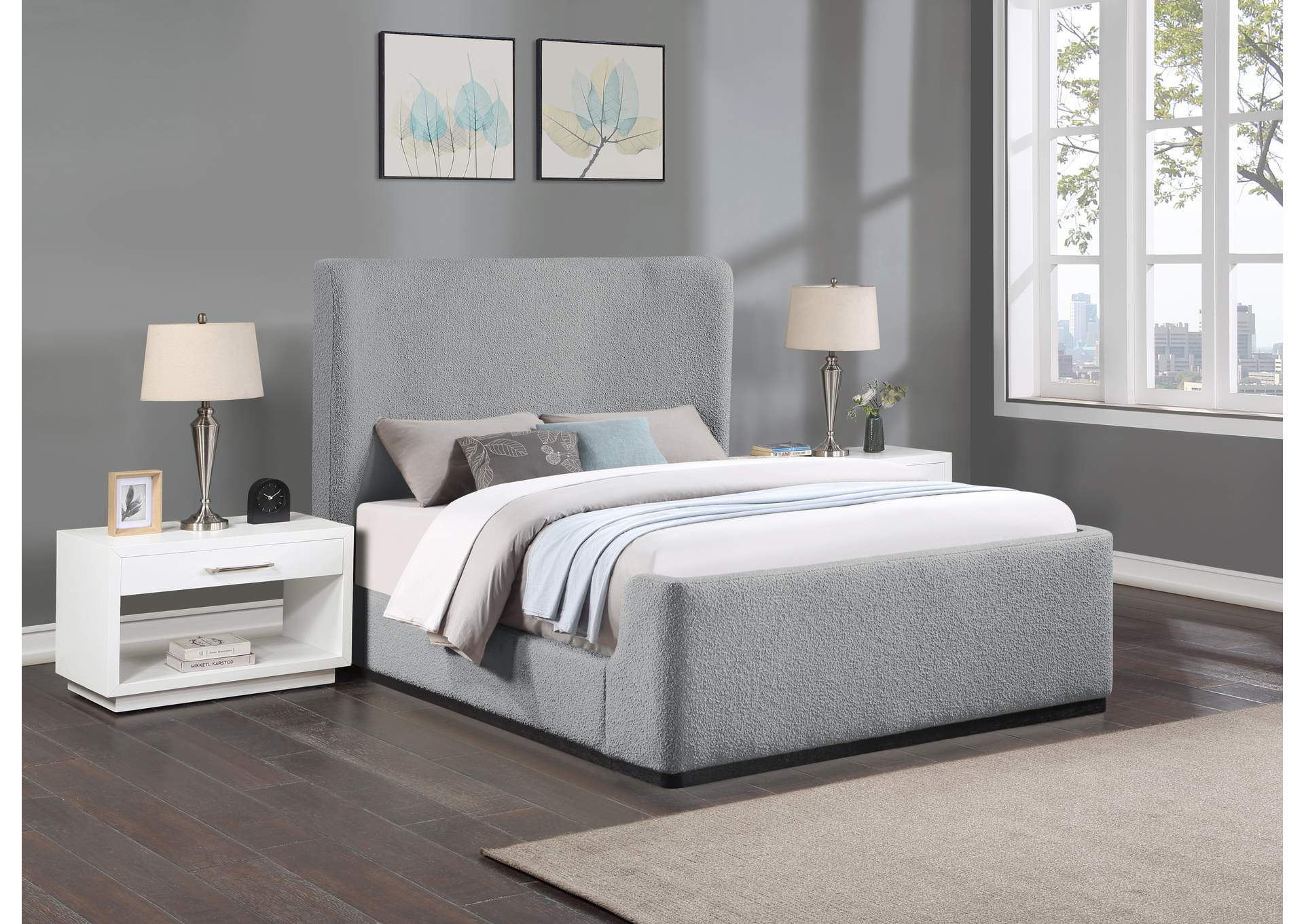 Oliver Grey Boucle Fabric Full Bed (3 Boxes),Meridian Furniture