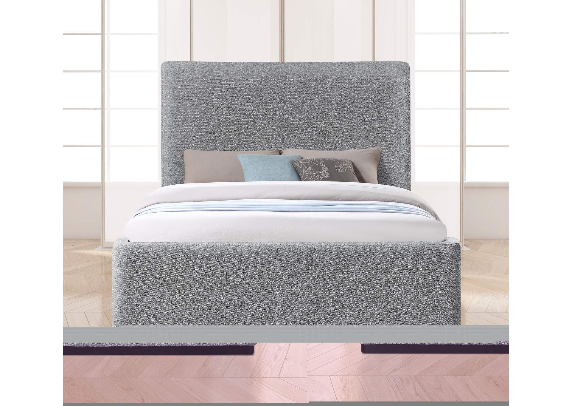 Oliver Grey Boucle Fabric King Bed (3 Boxes),Meridian Furniture