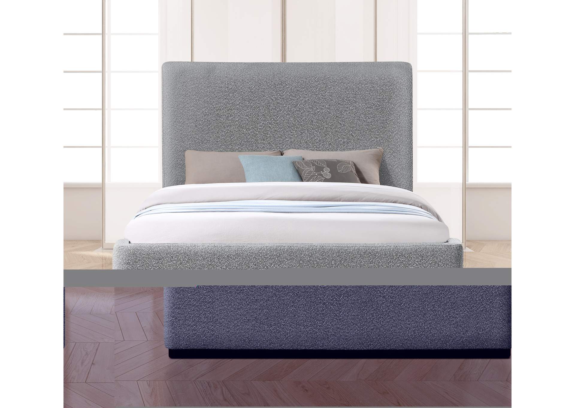 Oliver Grey Boucle Fabric Queen Bed (3 Boxes),Meridian Furniture