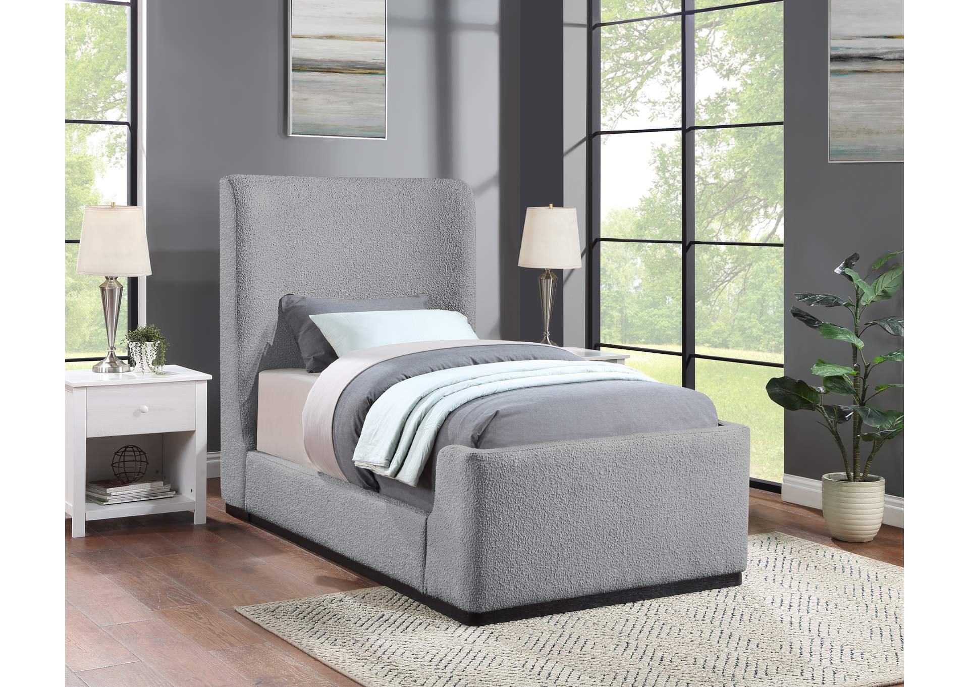 Oliver Grey Boucle Fabric Twin Bed (3 Boxes),Meridian Furniture