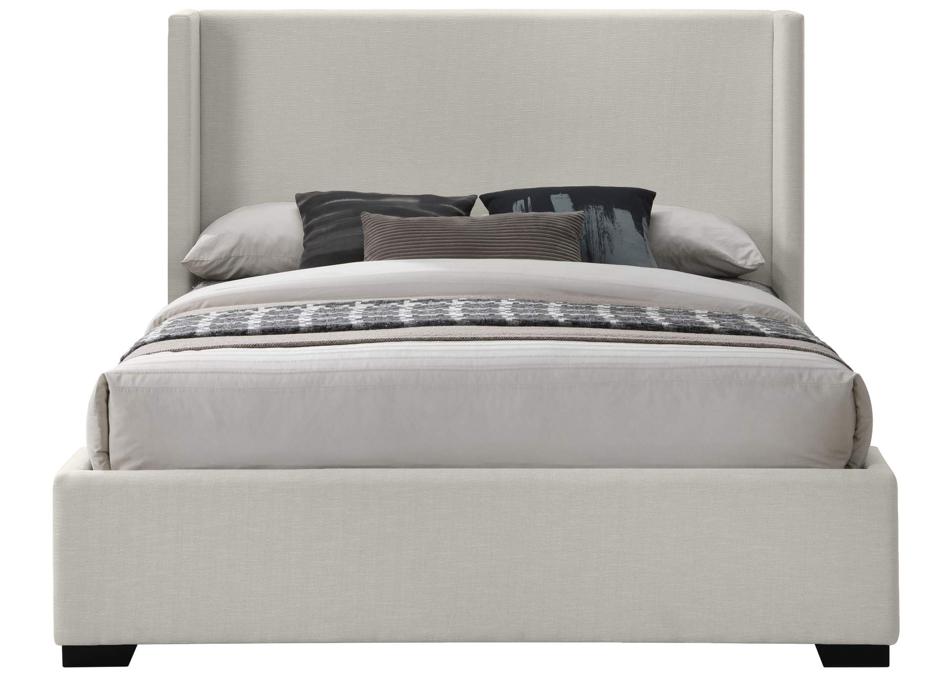 Oxford Beige Linen Textured Fabric King Bed (3 Boxes),Meridian Furniture