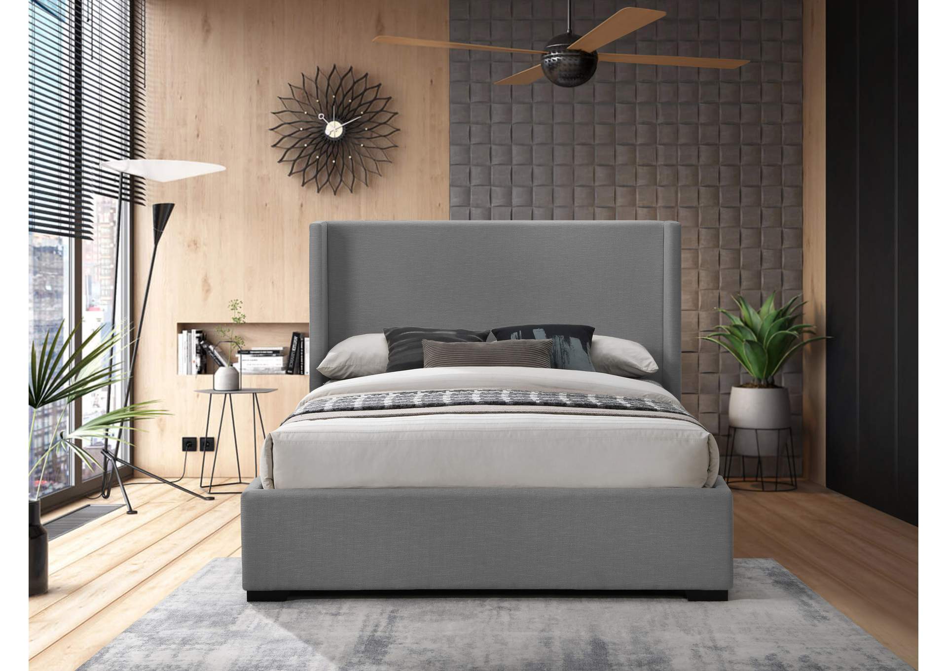 Oxford Grey Linen Textured Fabric King Bed (3 Boxes),Meridian Furniture