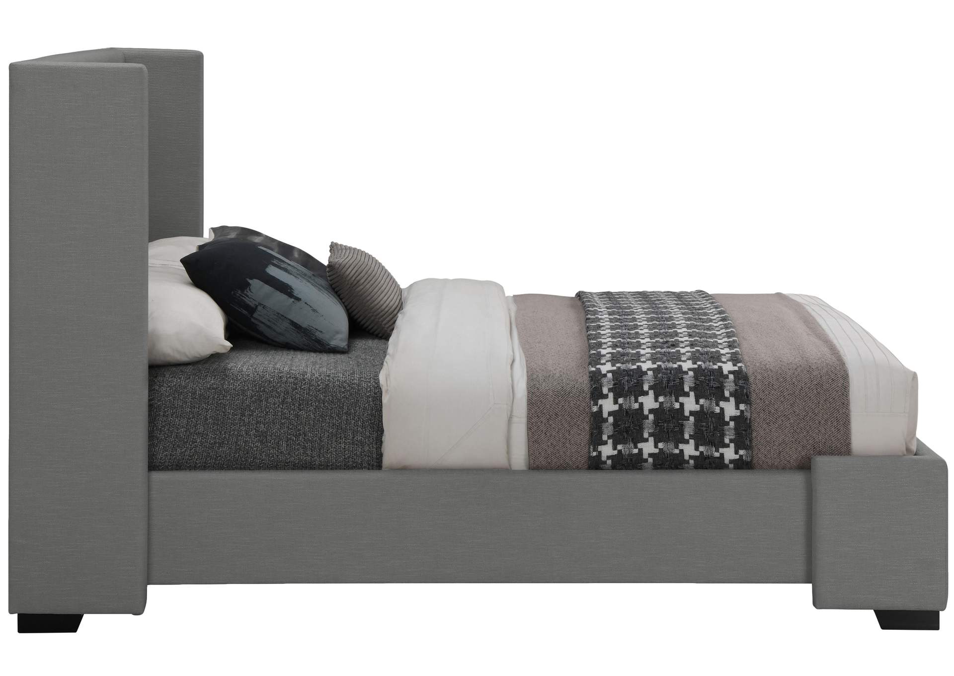 Oxford Grey Linen Textured Fabric King Bed (3 Boxes),Meridian Furniture