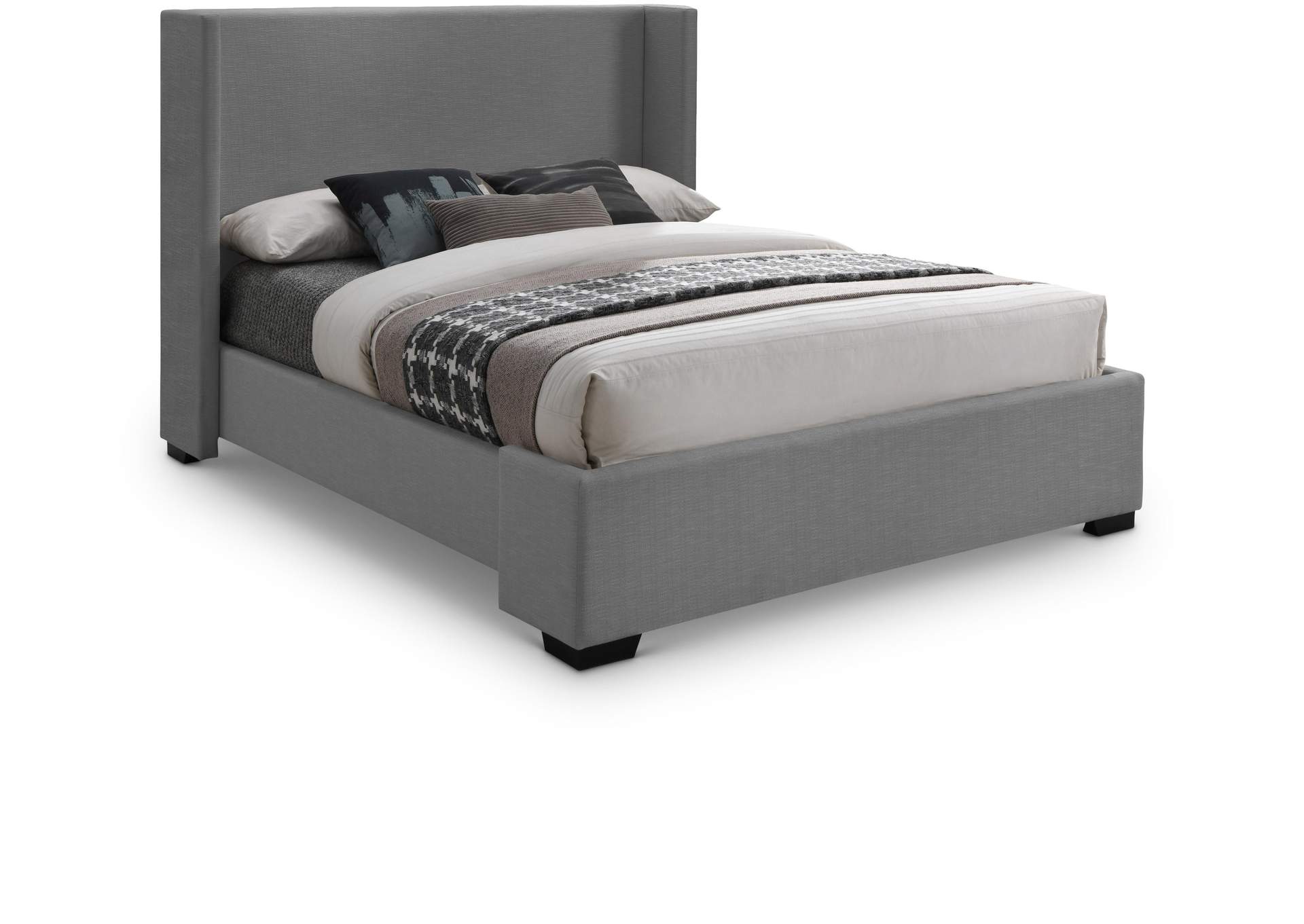 Oxford Grey Linen Textured Fabric Queen Bed (3 Boxes),Meridian Furniture