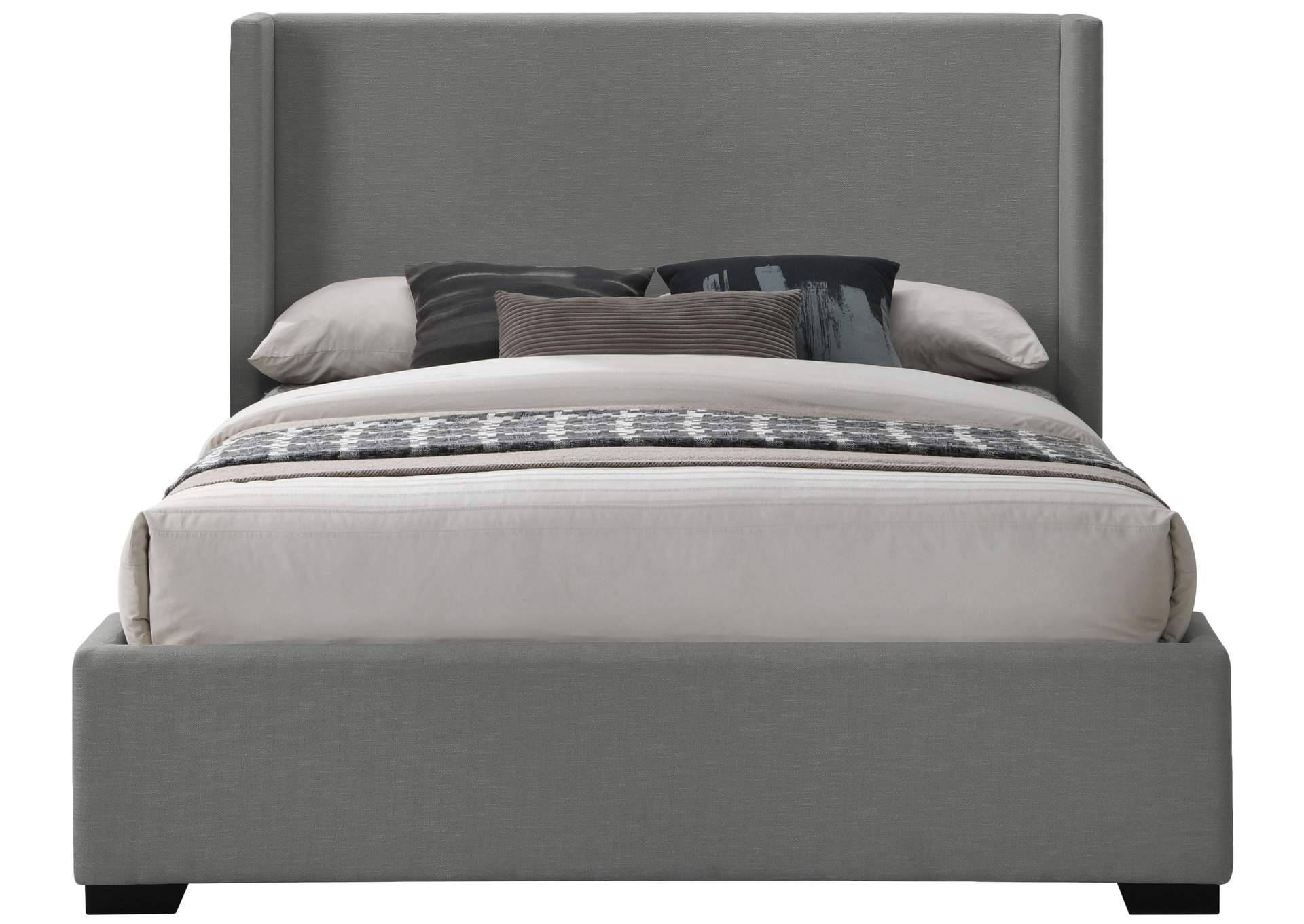 Oxford Grey Linen Textured Fabric Queen Bed (3 Boxes),Meridian Furniture