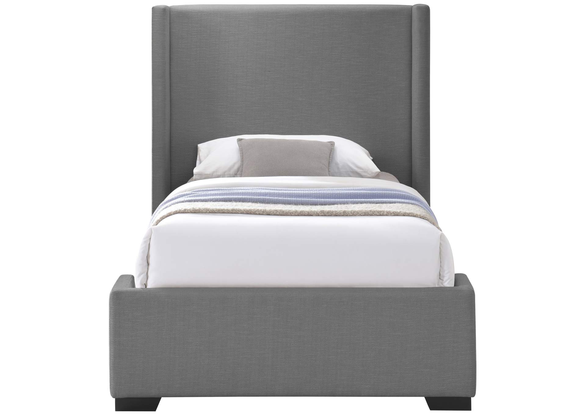 Oxford Grey Linen Textured Fabric Twin Bed (3 Boxes),Meridian Furniture