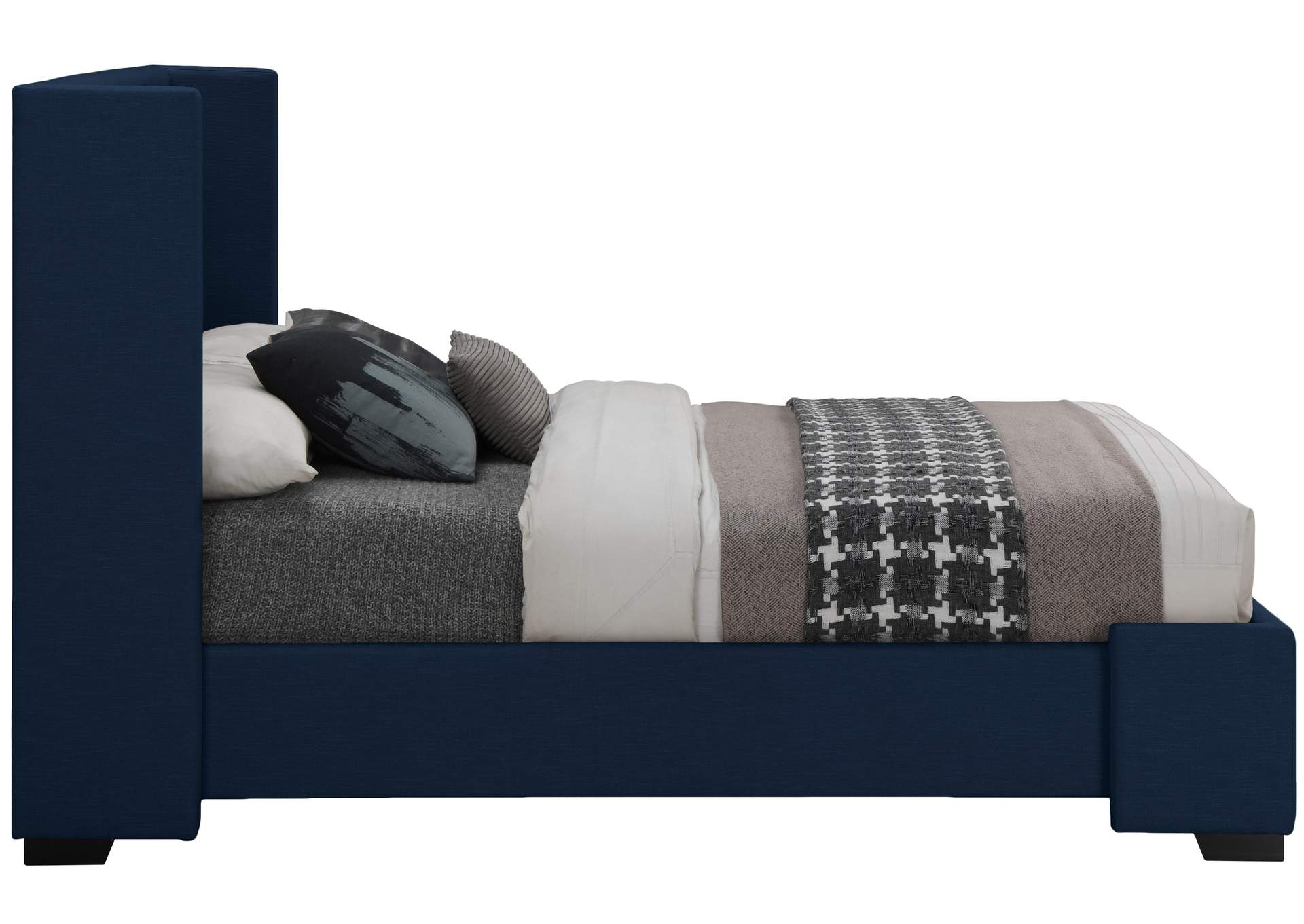 Oxford Navy Linen Textured Fabric King Bed (3 Boxes),Meridian Furniture