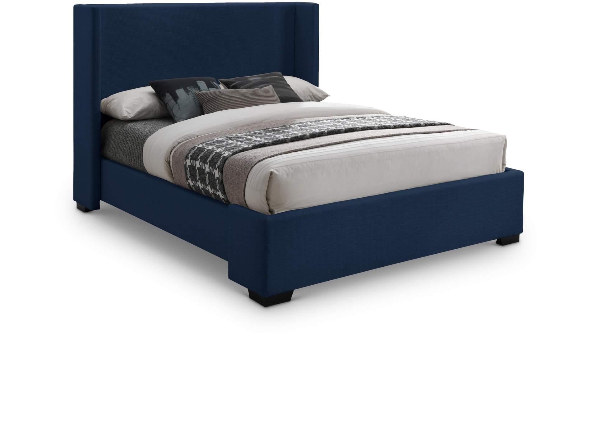 Oxford Navy Linen Textured Fabric Queen Bed (3 Boxes),Meridian Furniture