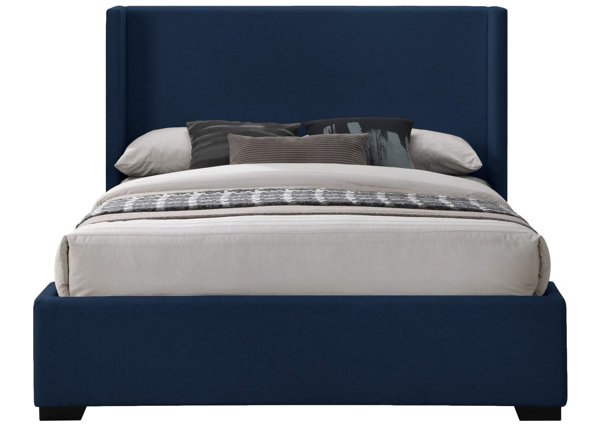 Oxford Navy Linen Textured Fabric Queen Bed (3 Boxes),Meridian Furniture