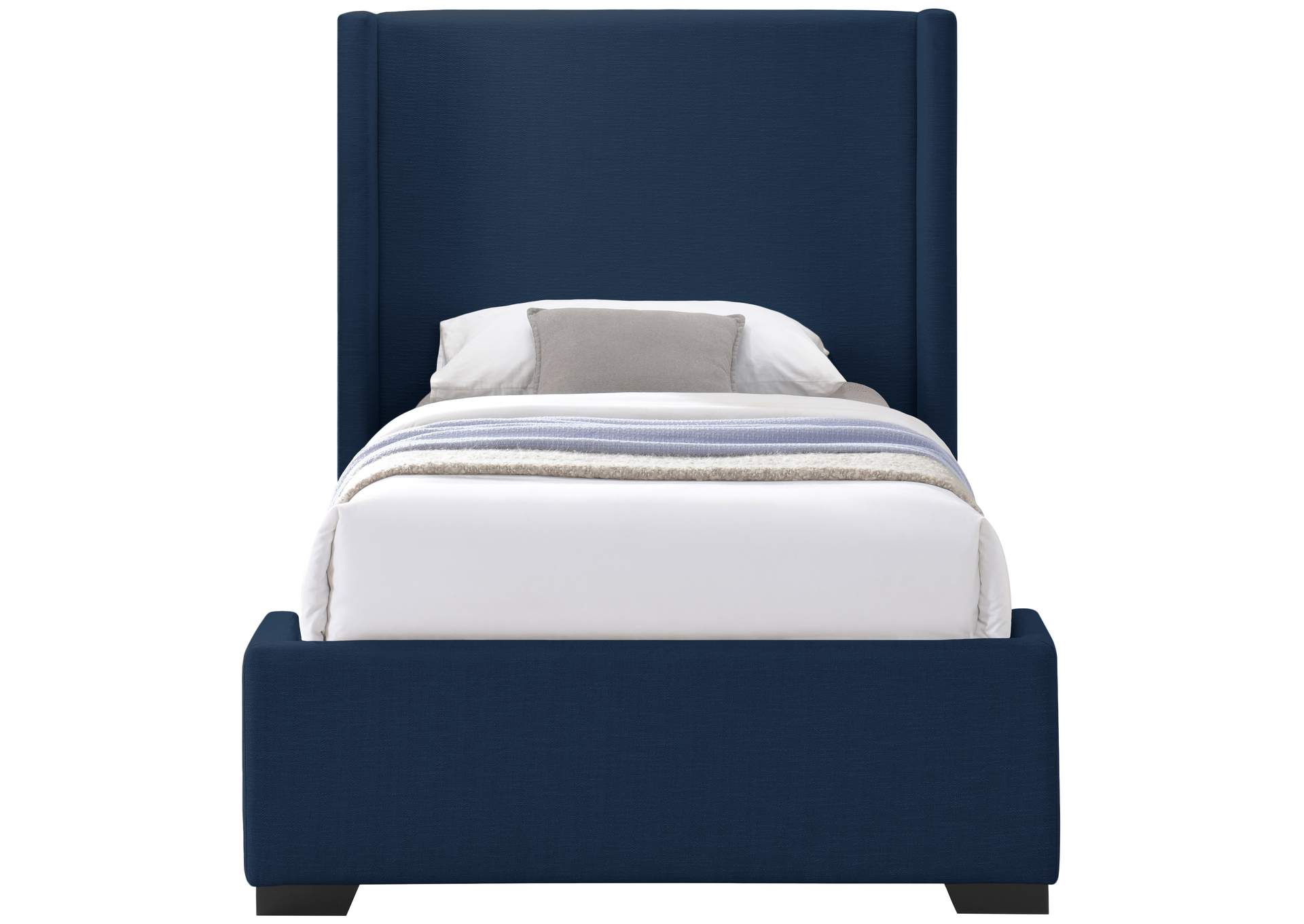 Oxford Navy Linen Textured Fabric Twin Bed (3 Boxes),Meridian Furniture