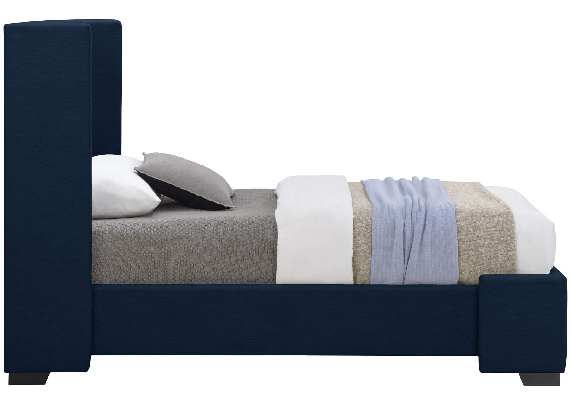 Oxford Navy Linen Textured Fabric Twin Bed (3 Boxes),Meridian Furniture