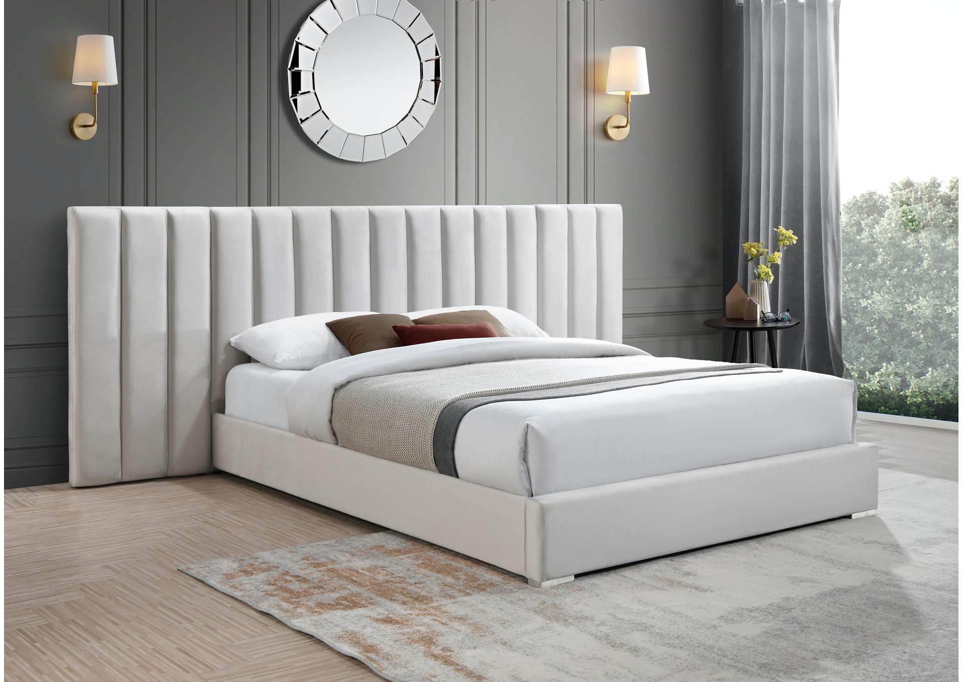 Pablo Cream Velvet King Bed,Meridian Furniture