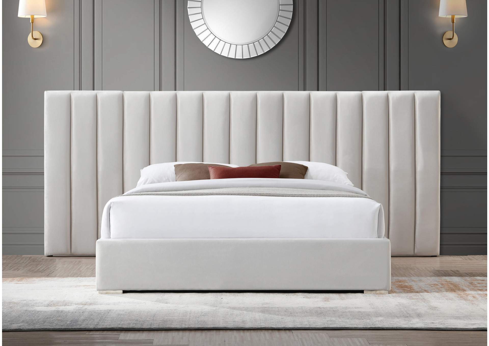 Pablo Cream Velvet Queen Bed,Meridian Furniture