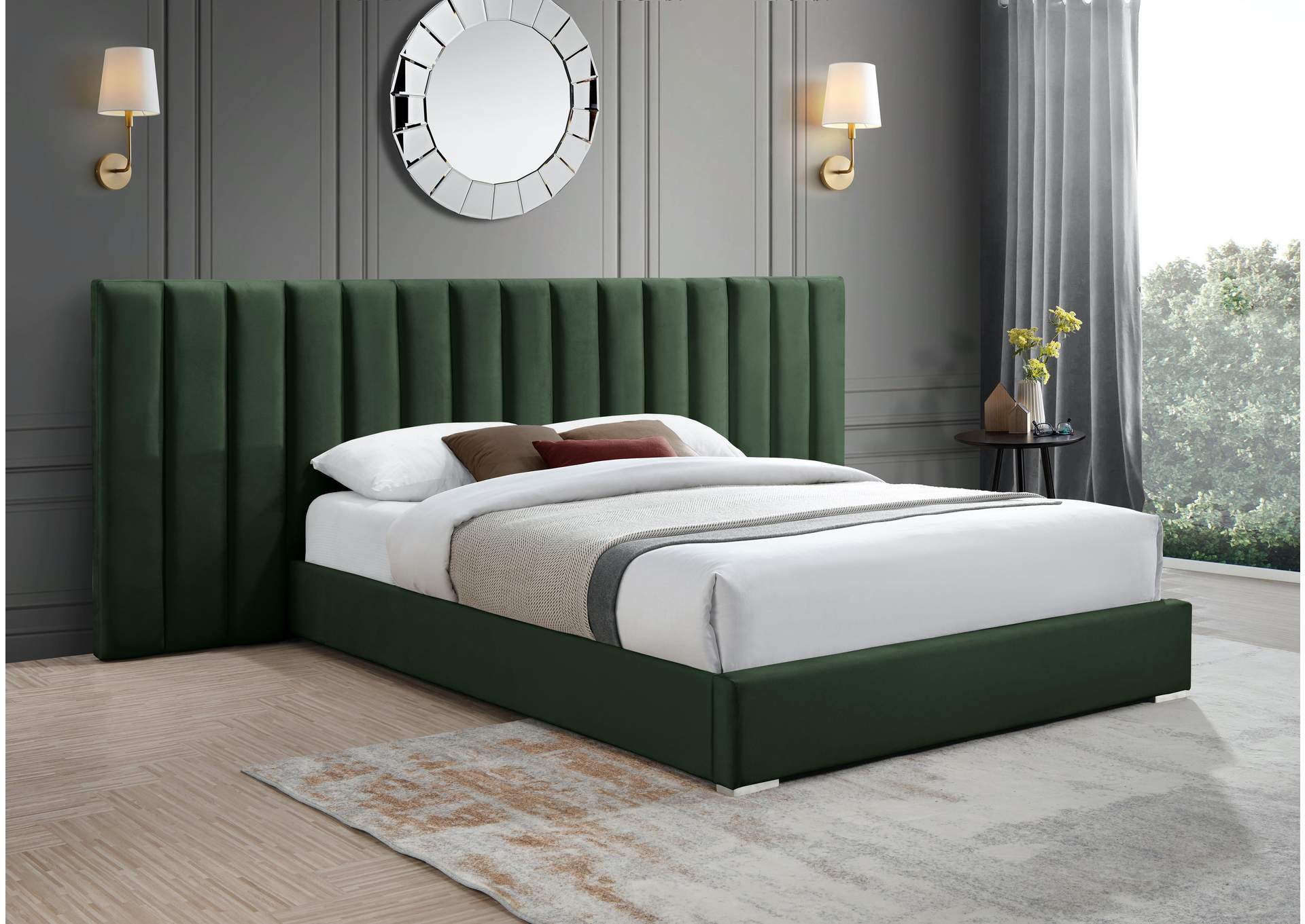 Pablo Green Velvet Queen Bed,Meridian Furniture