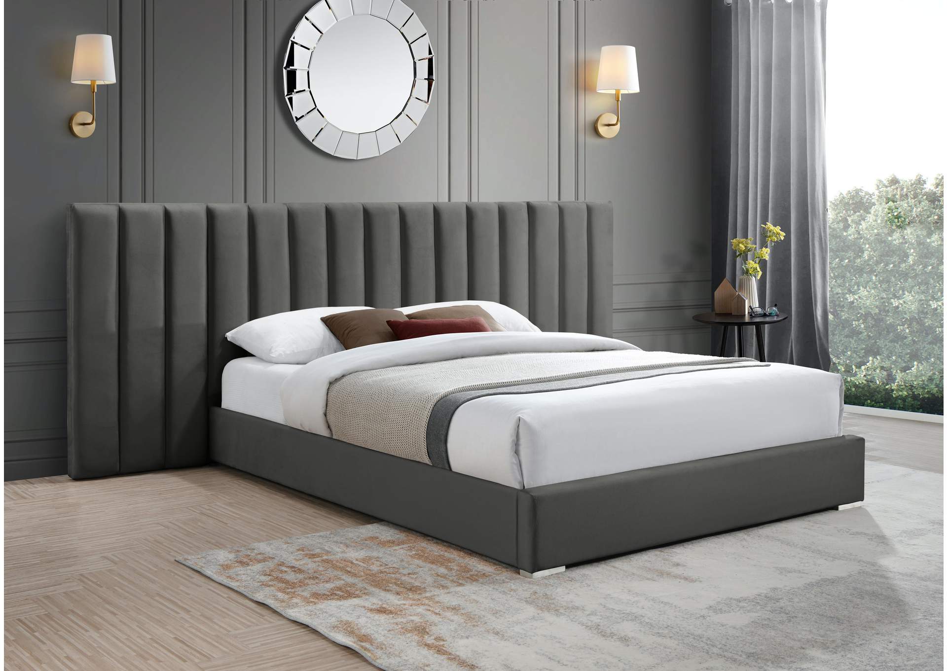 Pablo Grey Velvet Queen Bed,Meridian Furniture