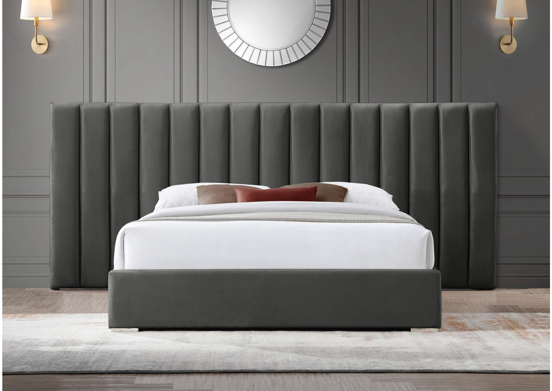 Pablo Grey Velvet Queen Bed,Meridian Furniture