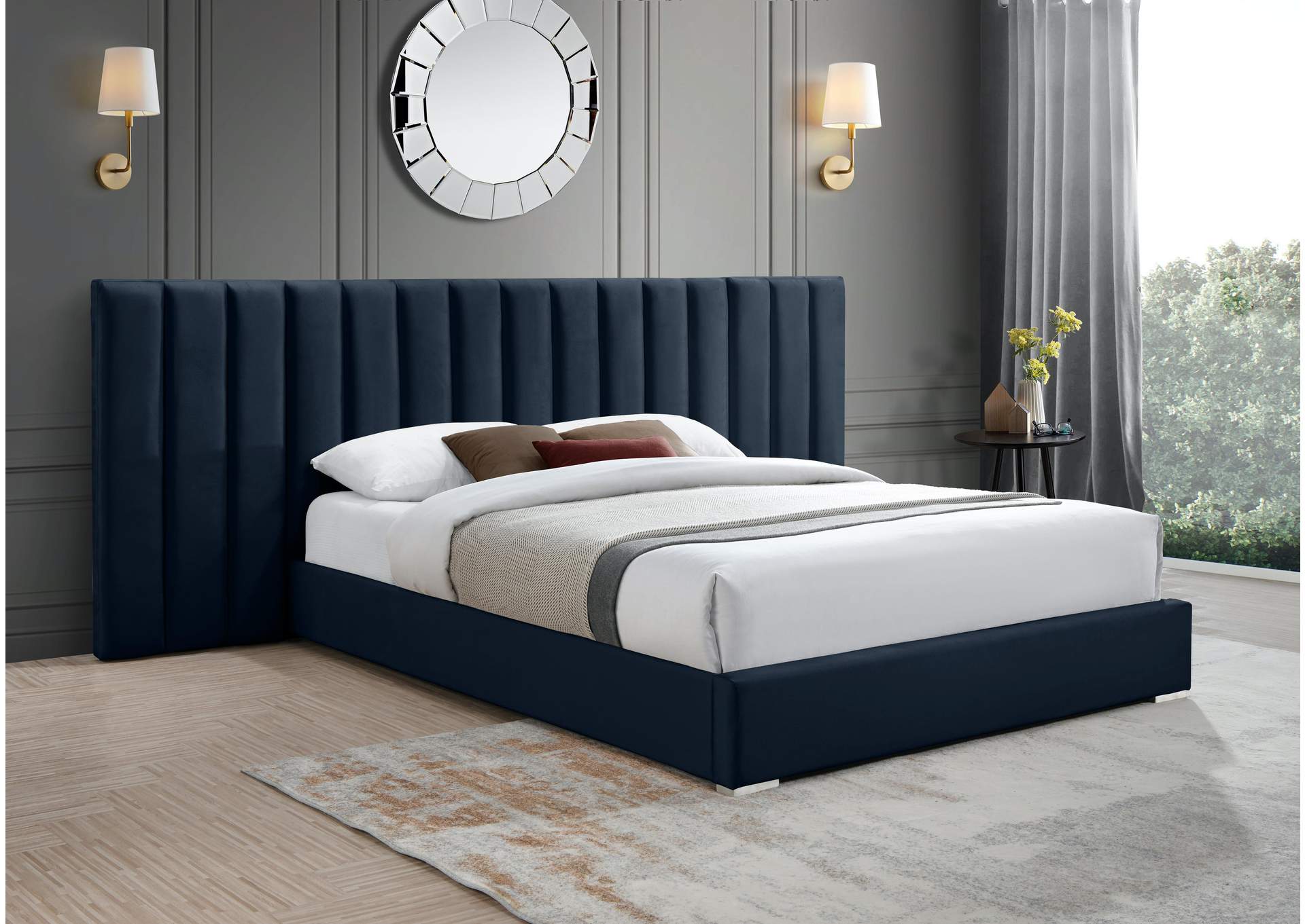 Pablo Navy Velvet King Bed,Meridian Furniture