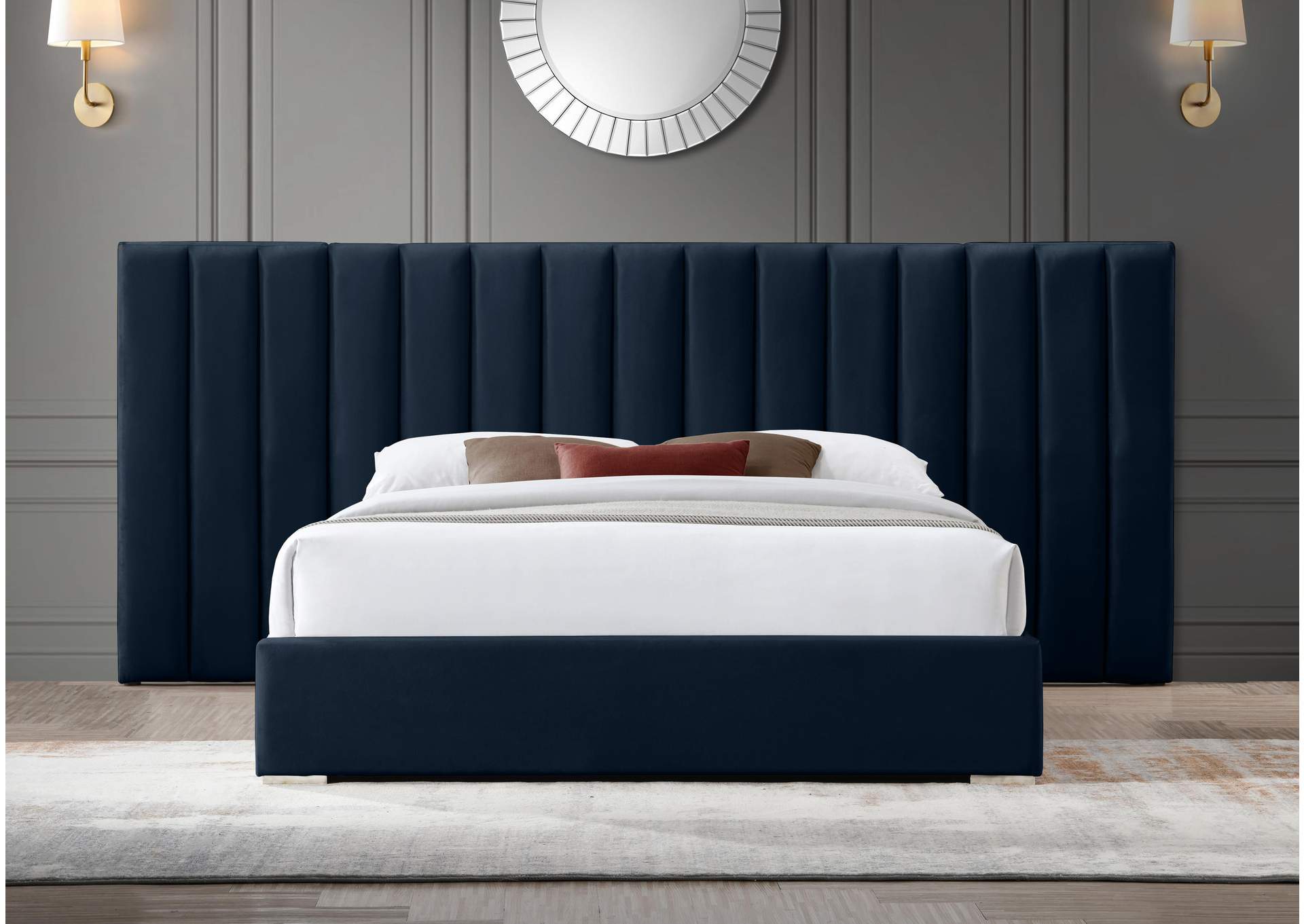 Pablo Navy Velvet Queen Bed,Meridian Furniture