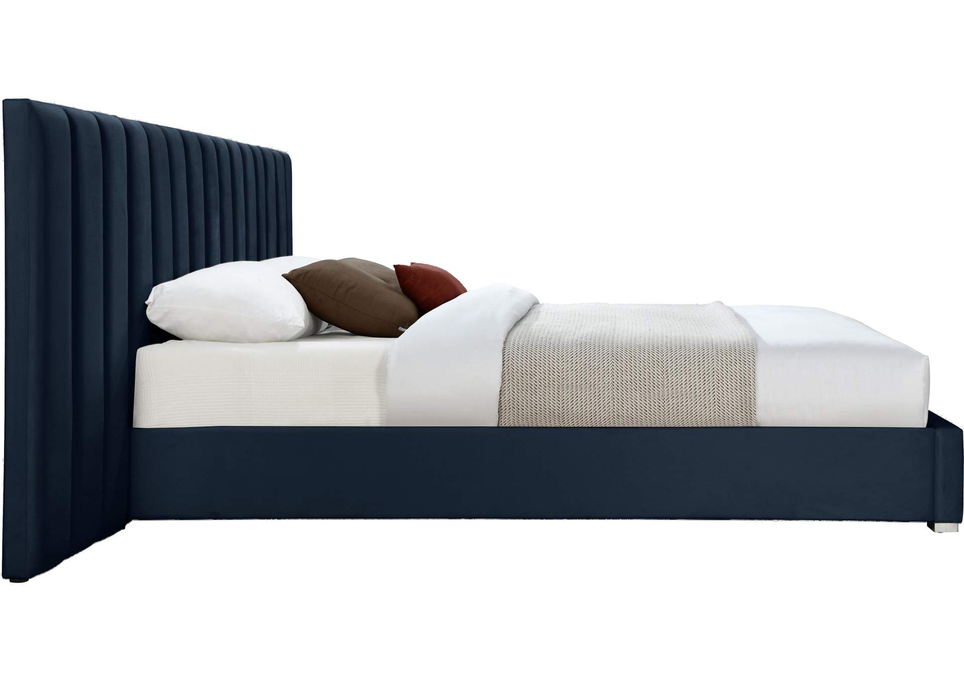 Pablo Navy Velvet Queen Bed,Meridian Furniture
