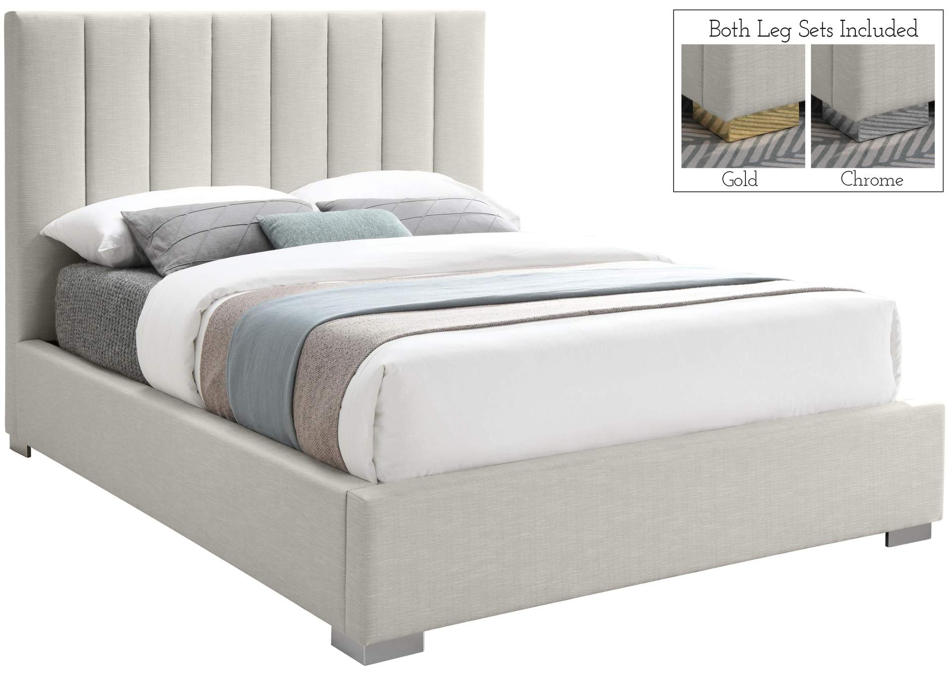 Pierce Beige Linen Textured Fabric King Bed,Meridian Furniture