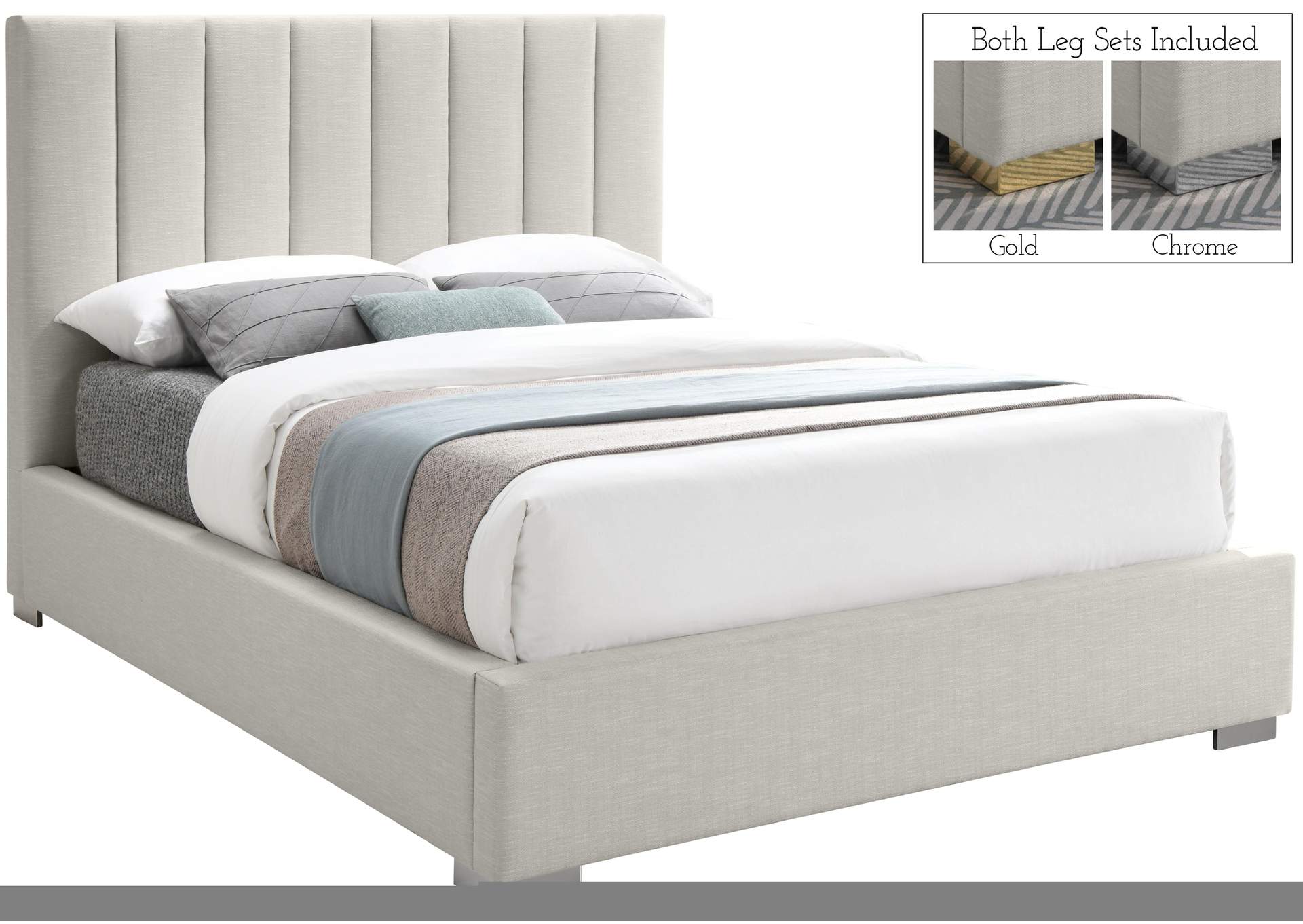 Pierce Beige Linen Textured Fabric Queen Bed,Meridian Furniture