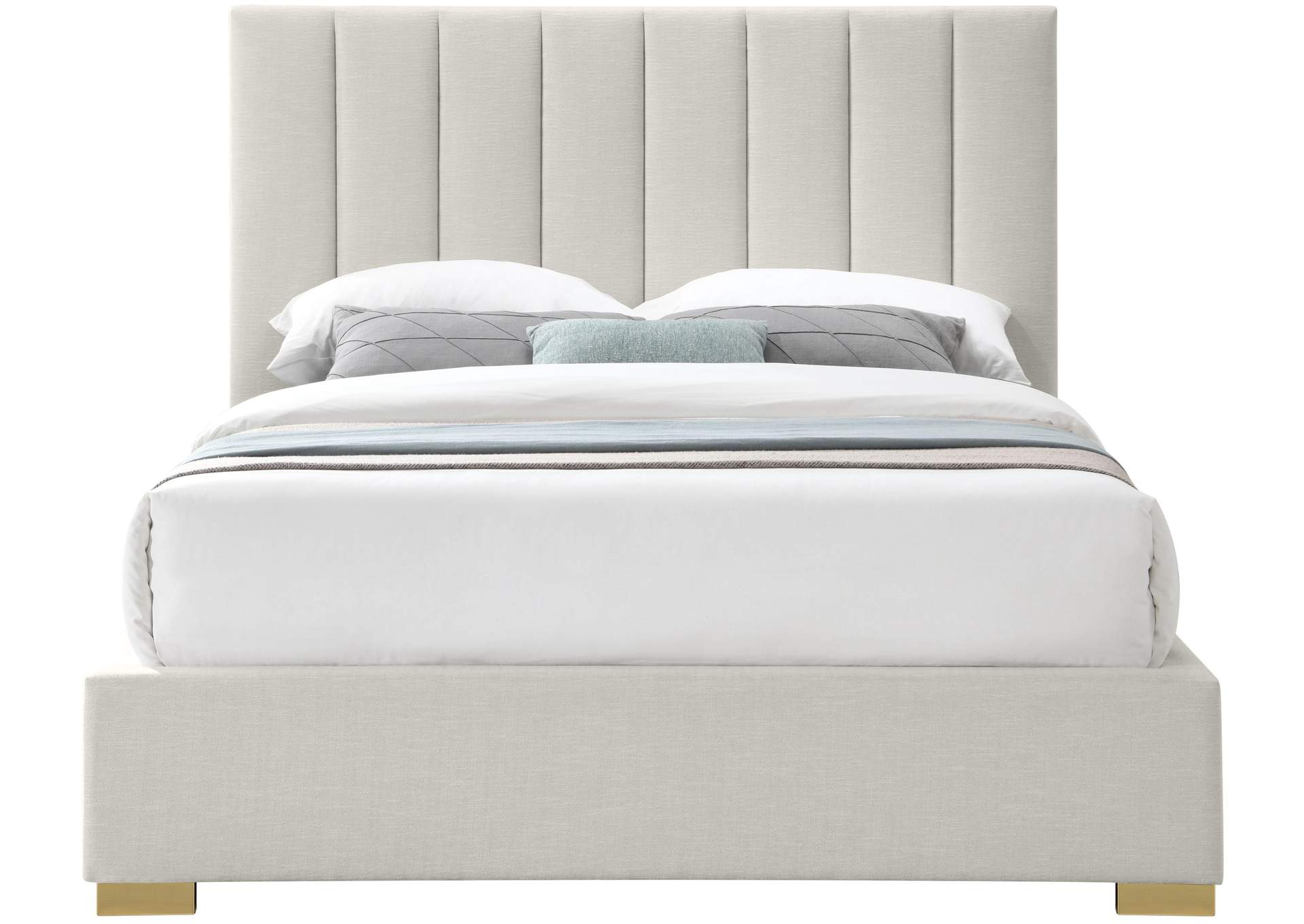 Pierce Beige Linen Textured Fabric Queen Bed,Meridian Furniture