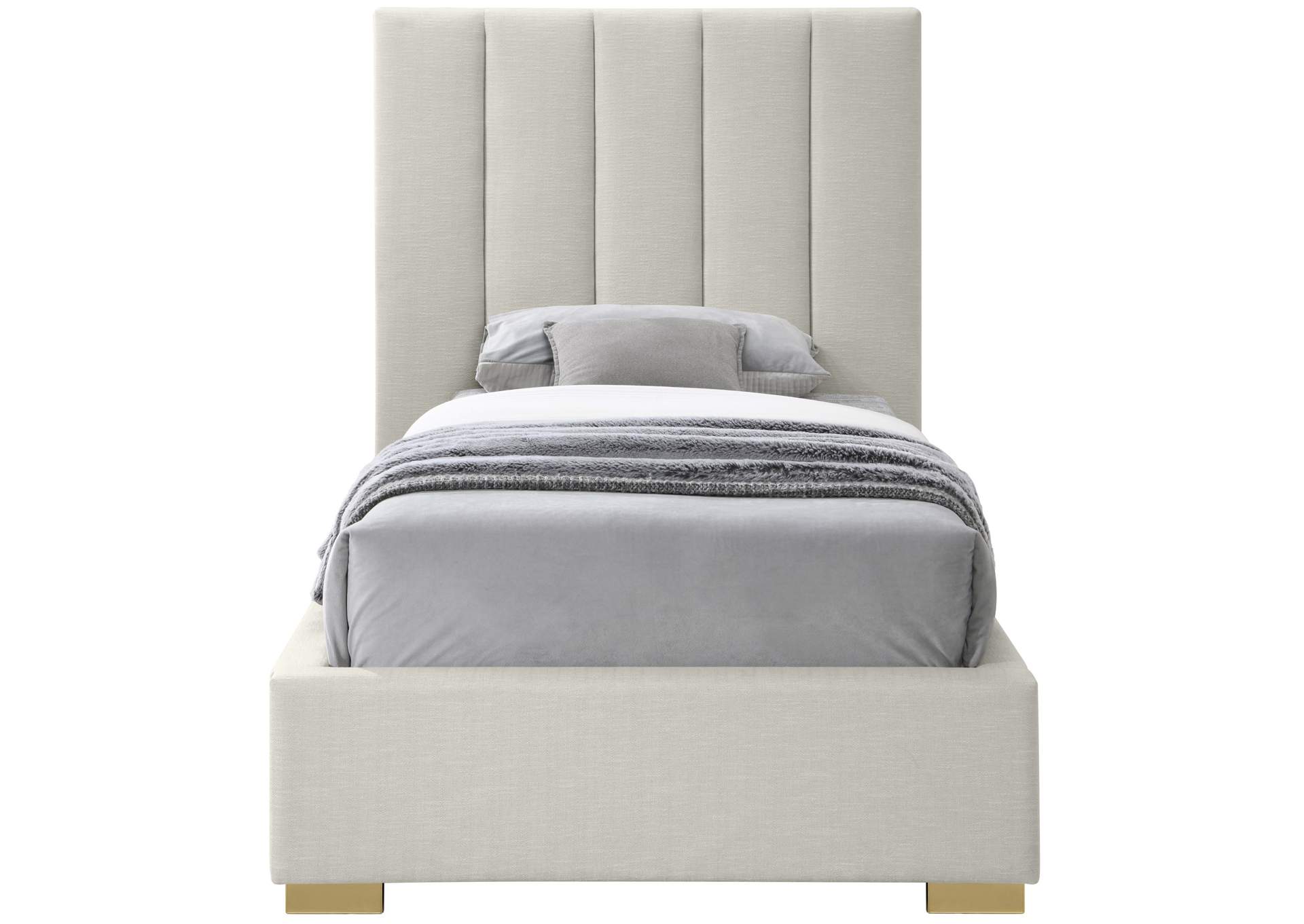 Pierce Beige Linen Textured Fabric Twin Bed,Meridian Furniture