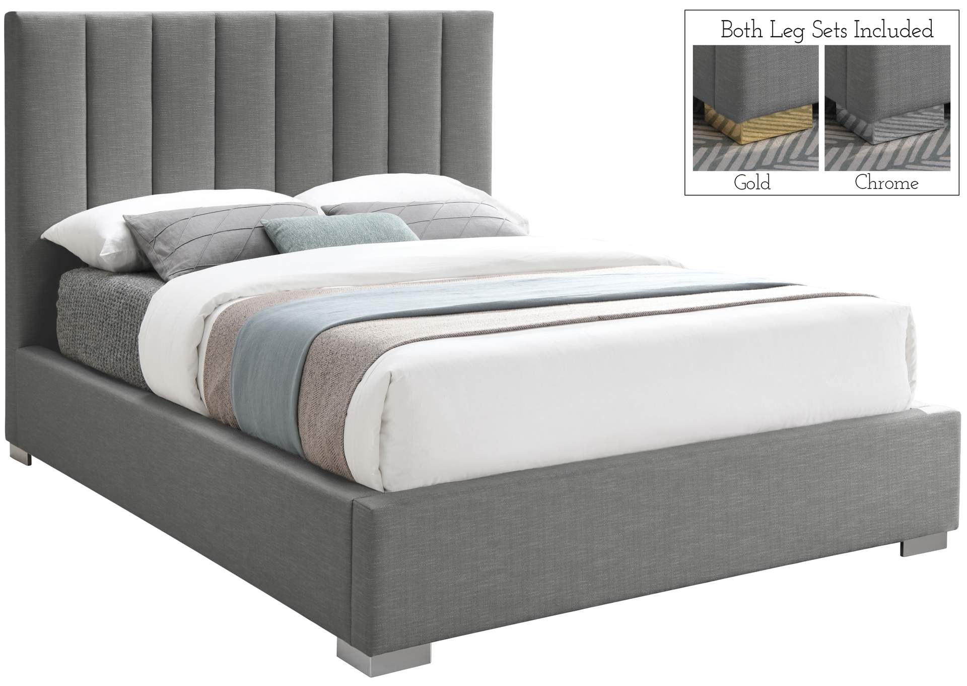 Pierce Grey Linen Textured Fabric Full Bed,Meridian Furniture