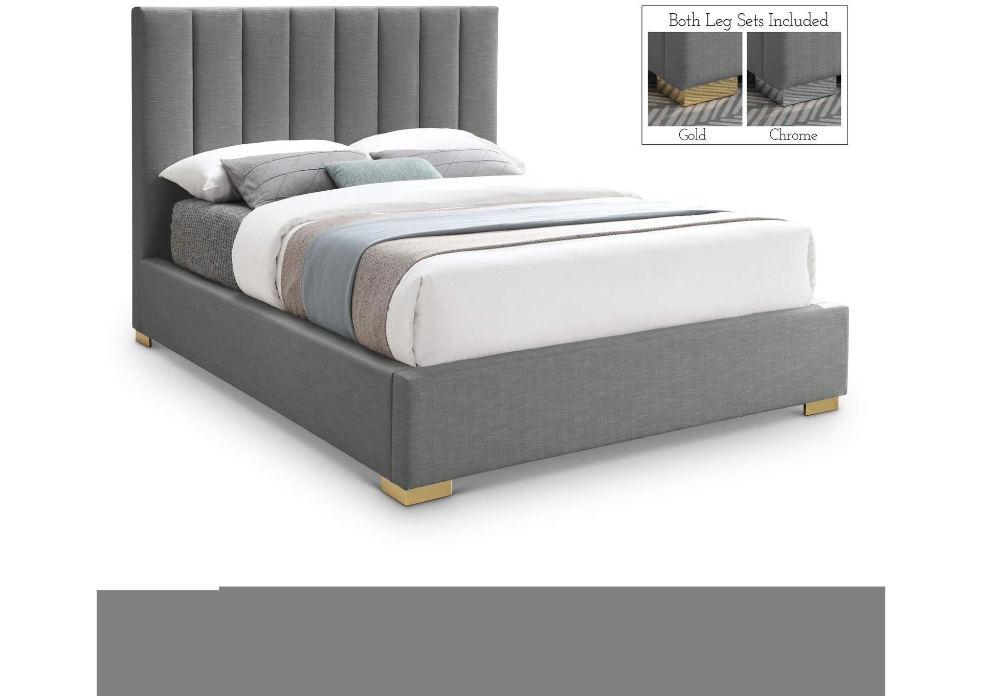 Pierce Grey Linen Textured Fabric King Bed,Meridian Furniture