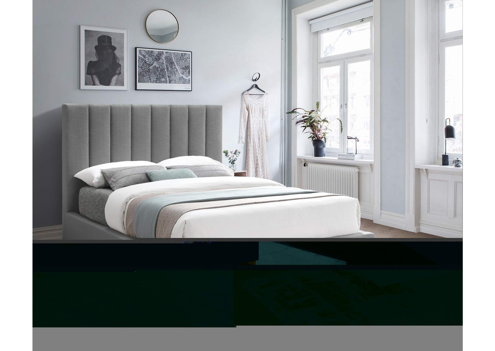 Pierce Grey Linen Textured Fabric King Bed,Meridian Furniture