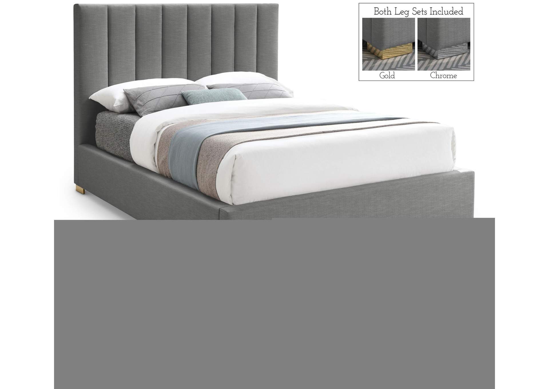 Pierce Grey Linen Textured Fabric Queen Bed,Meridian Furniture