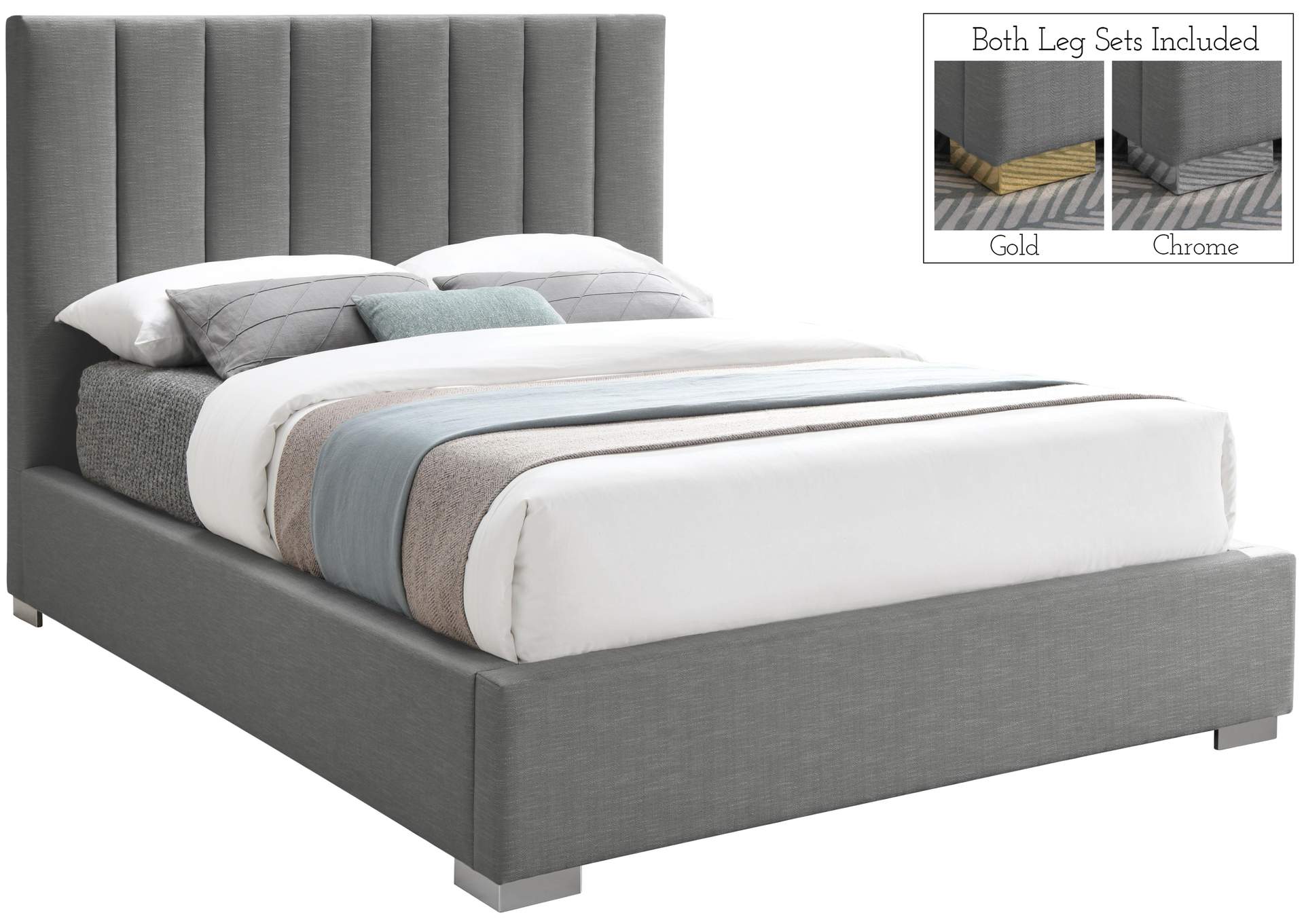 Pierce Grey Linen Textured Fabric Queen Bed,Meridian Furniture