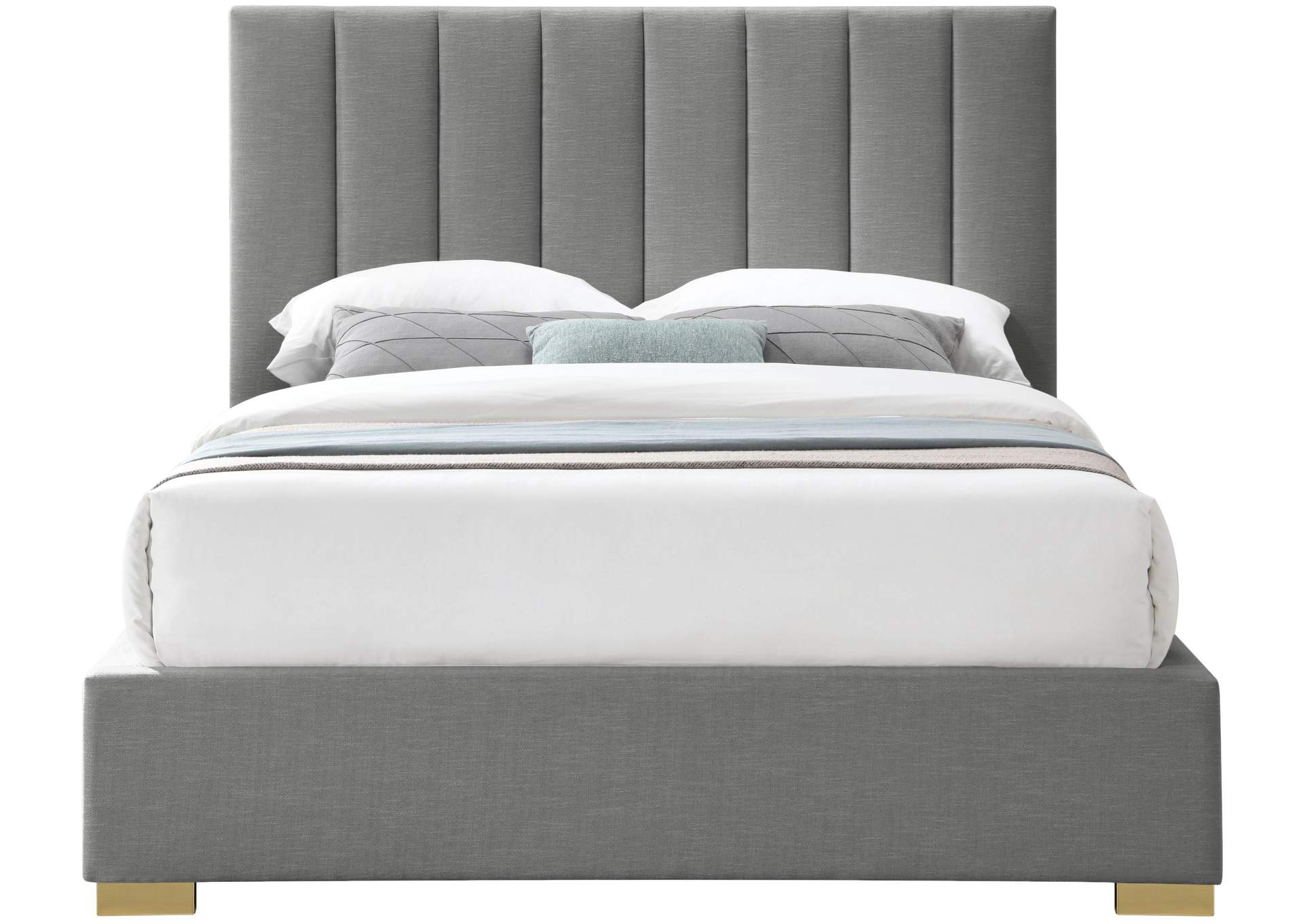 Pierce Grey Linen Textured Fabric Queen Bed,Meridian Furniture